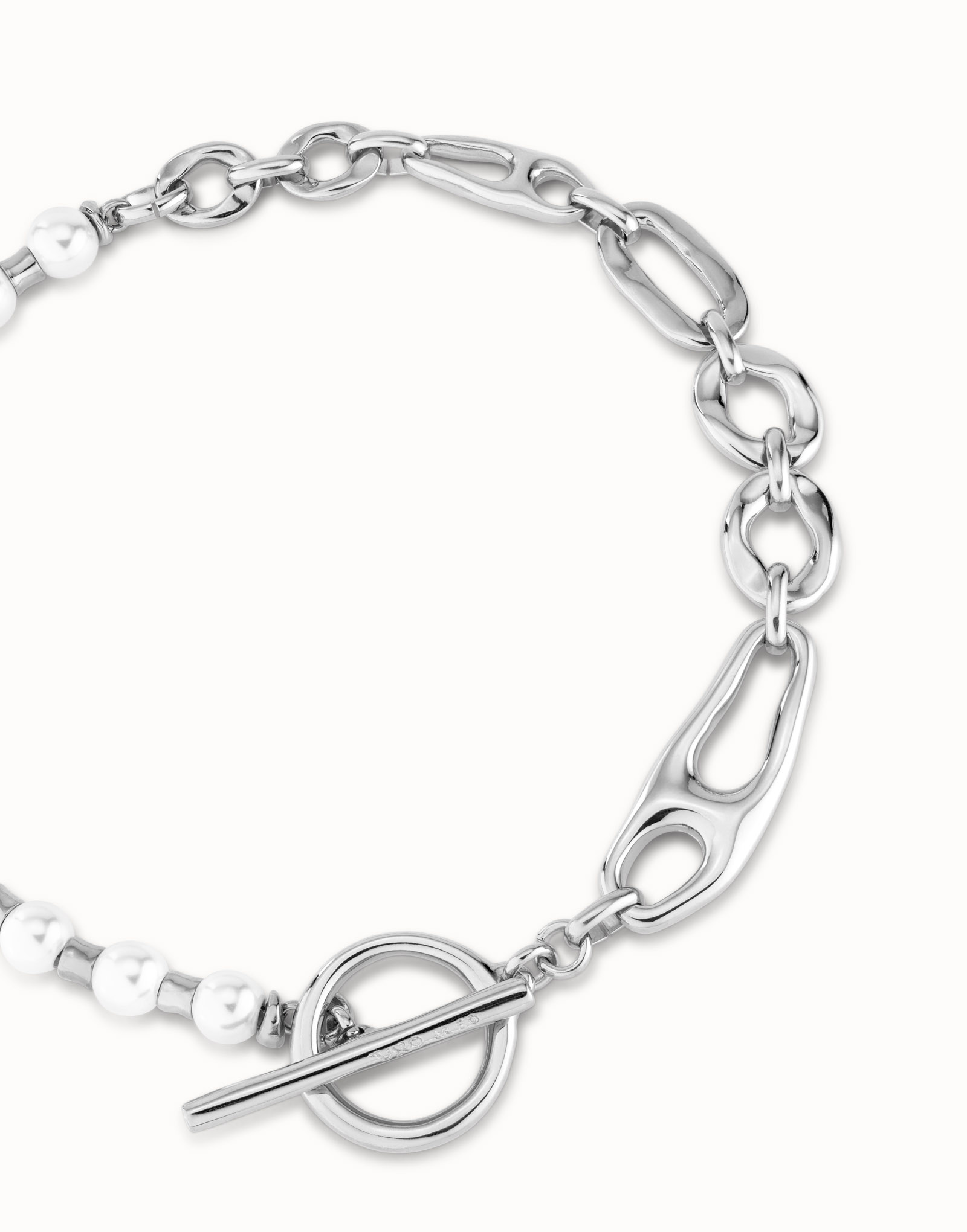 Short link chain necklace with pearls, Silver, large thumbnail