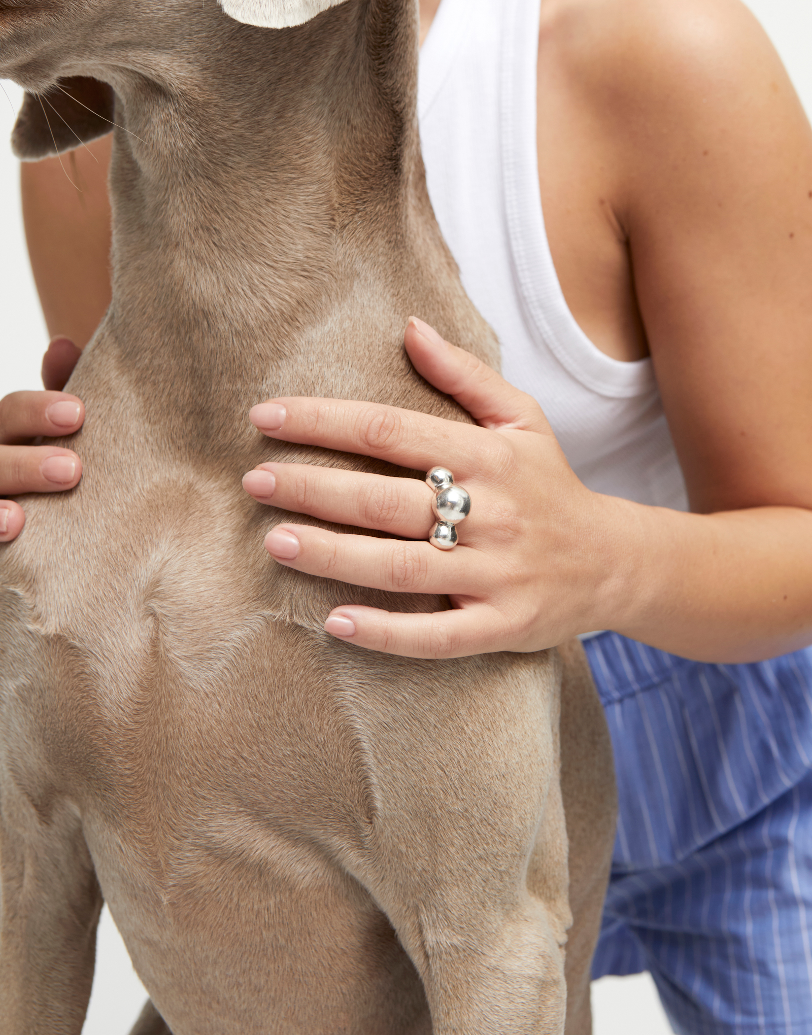 ring with three central beads, Silver, large thumbnail