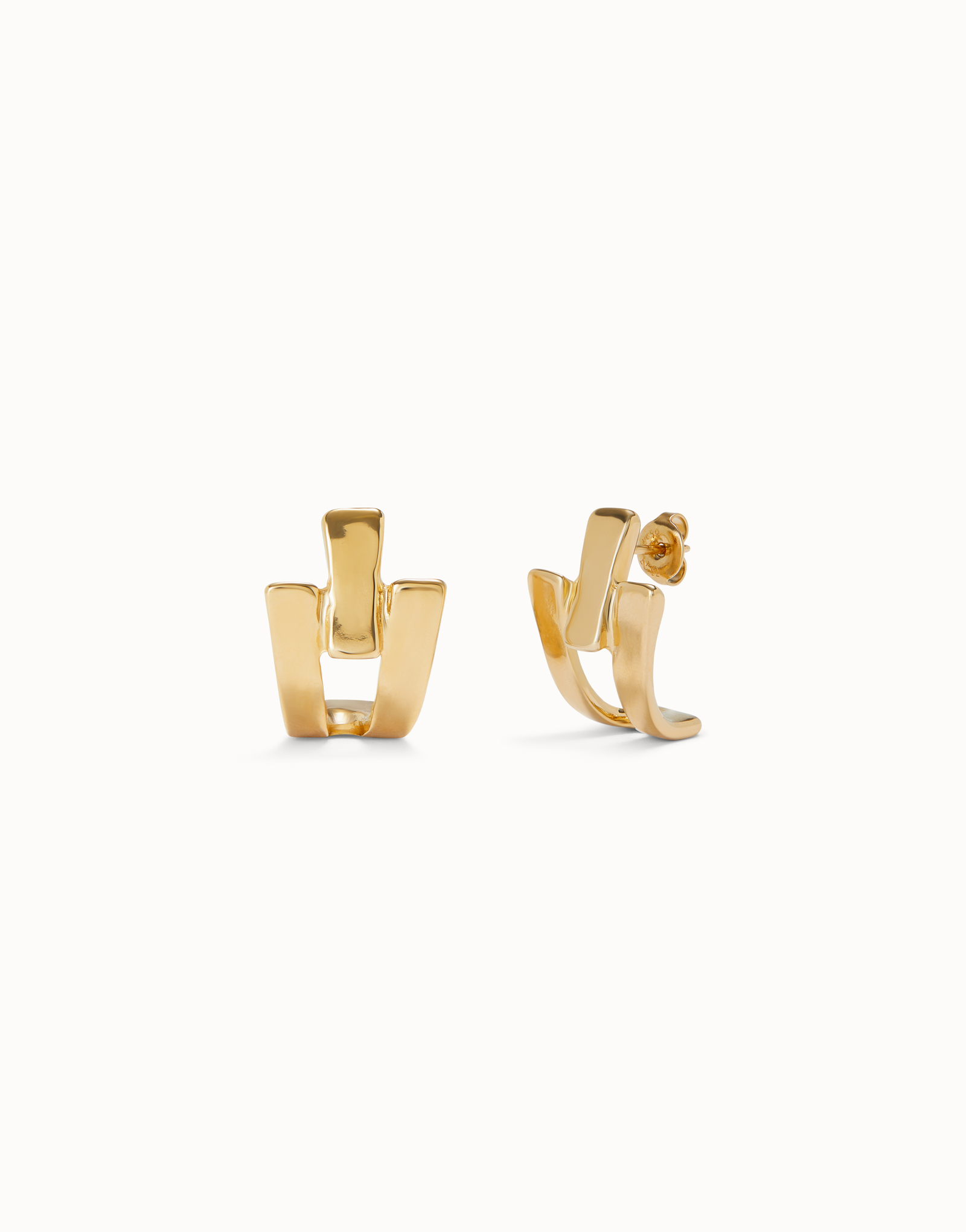 Triple-Curve Stud Earrings, Golden, large thumbnail