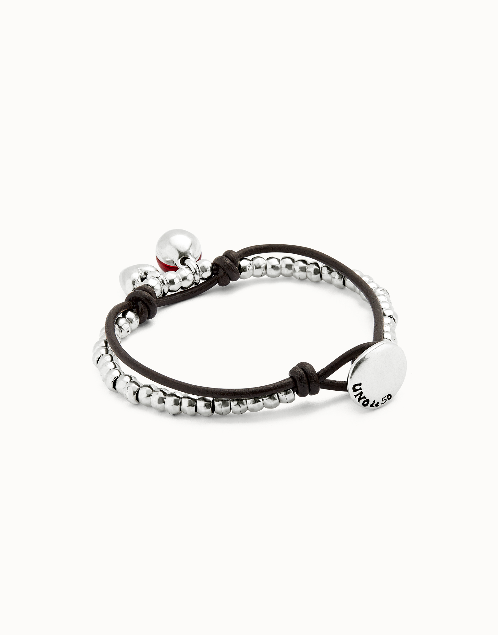 Bracciale a sfere placcate argento Sterling con cuore e cristallo di Murano rosso, Argent, large thumbnail