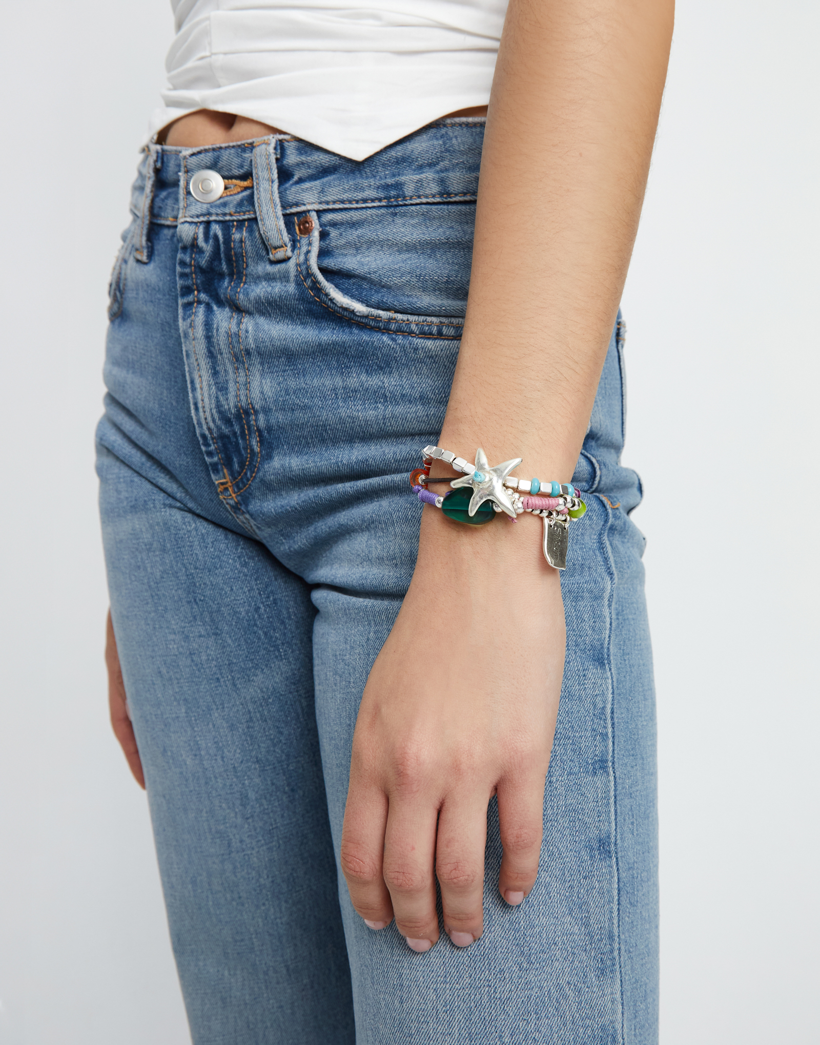 Multi strand beaded bracelet with a star, Silver, large thumbnail