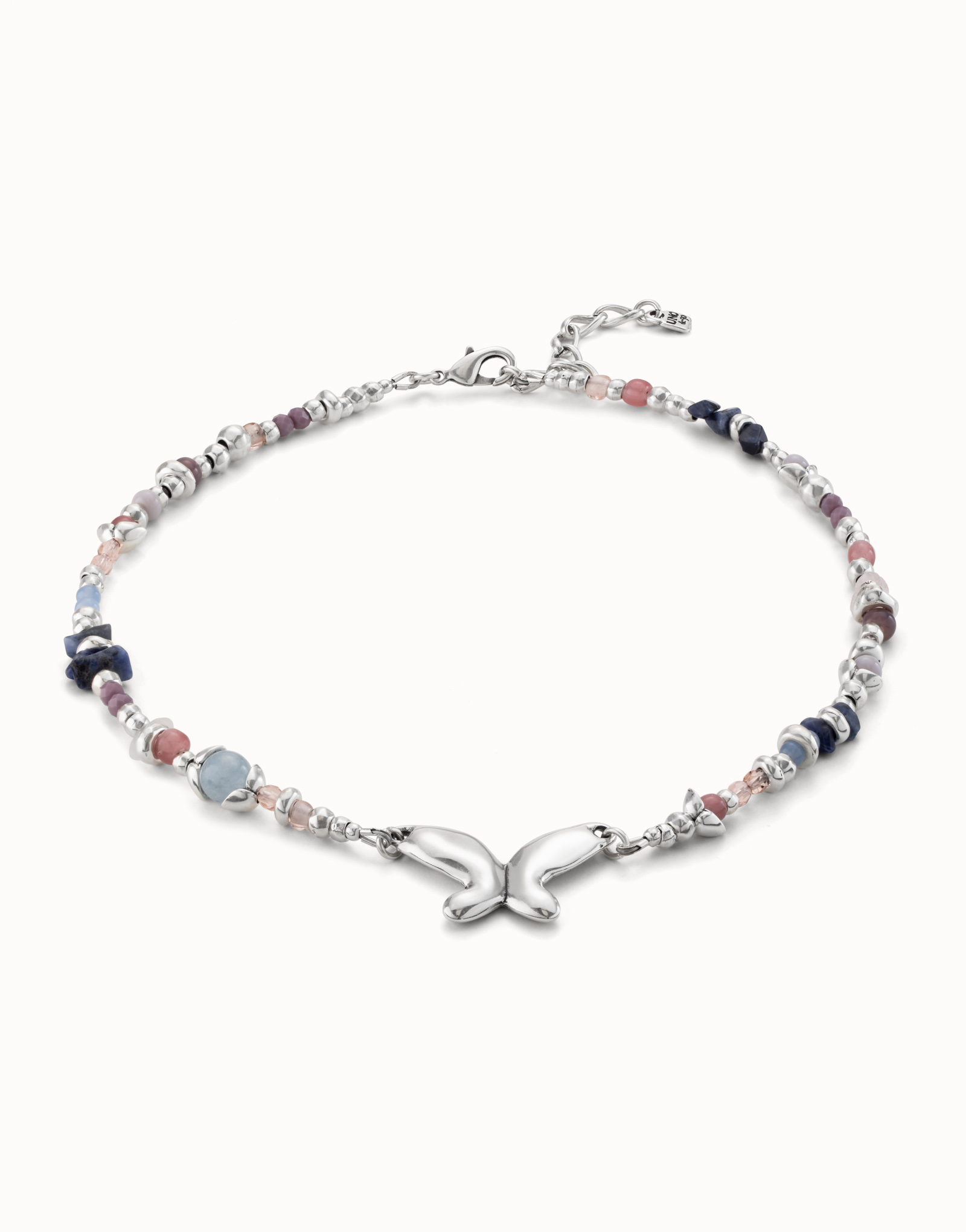 Short beaded necklace with butterfly, Silver, large thumbnail
