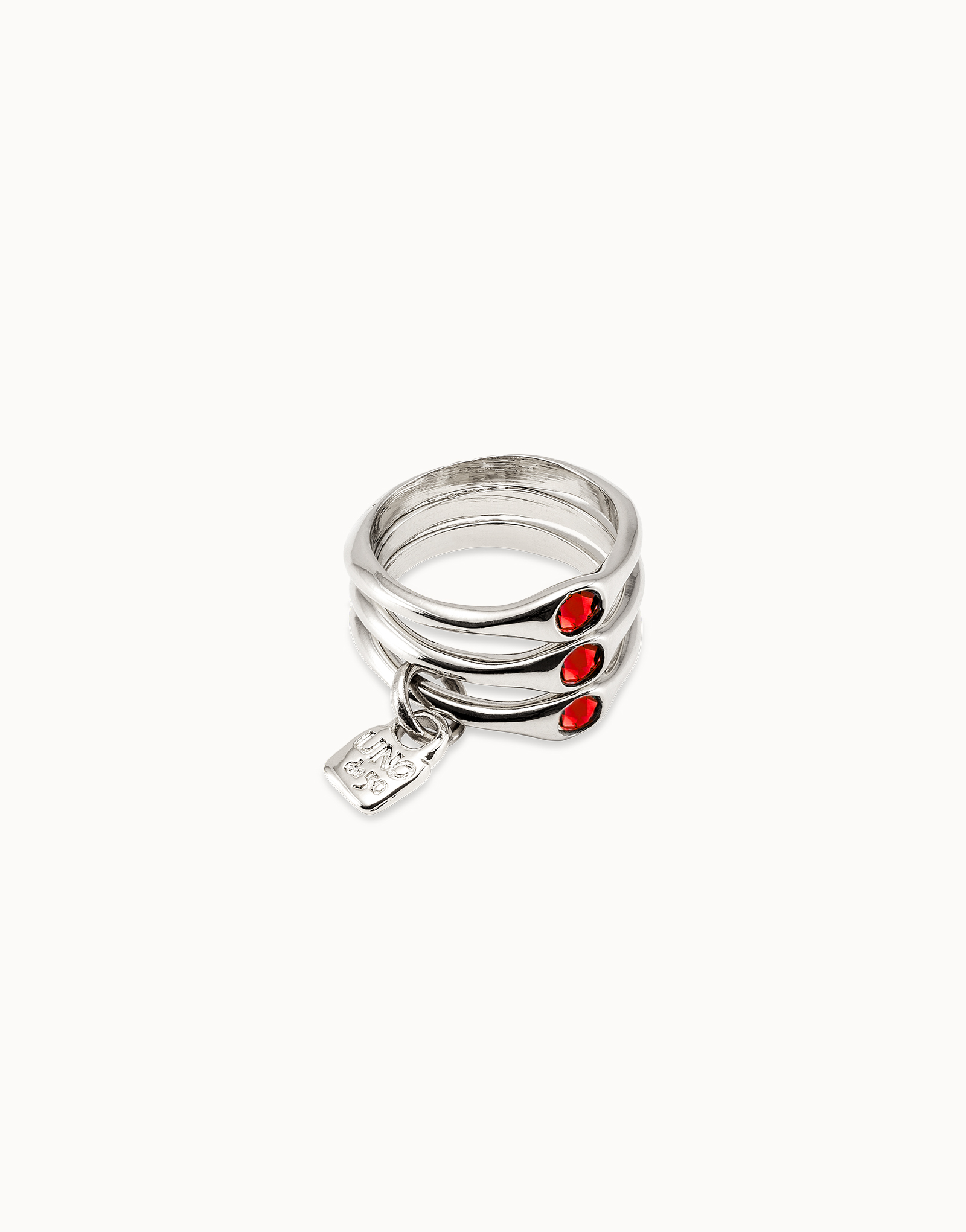 Anello triplo placcato argento Sterling con cristalli rosso, Argent, large thumbnail