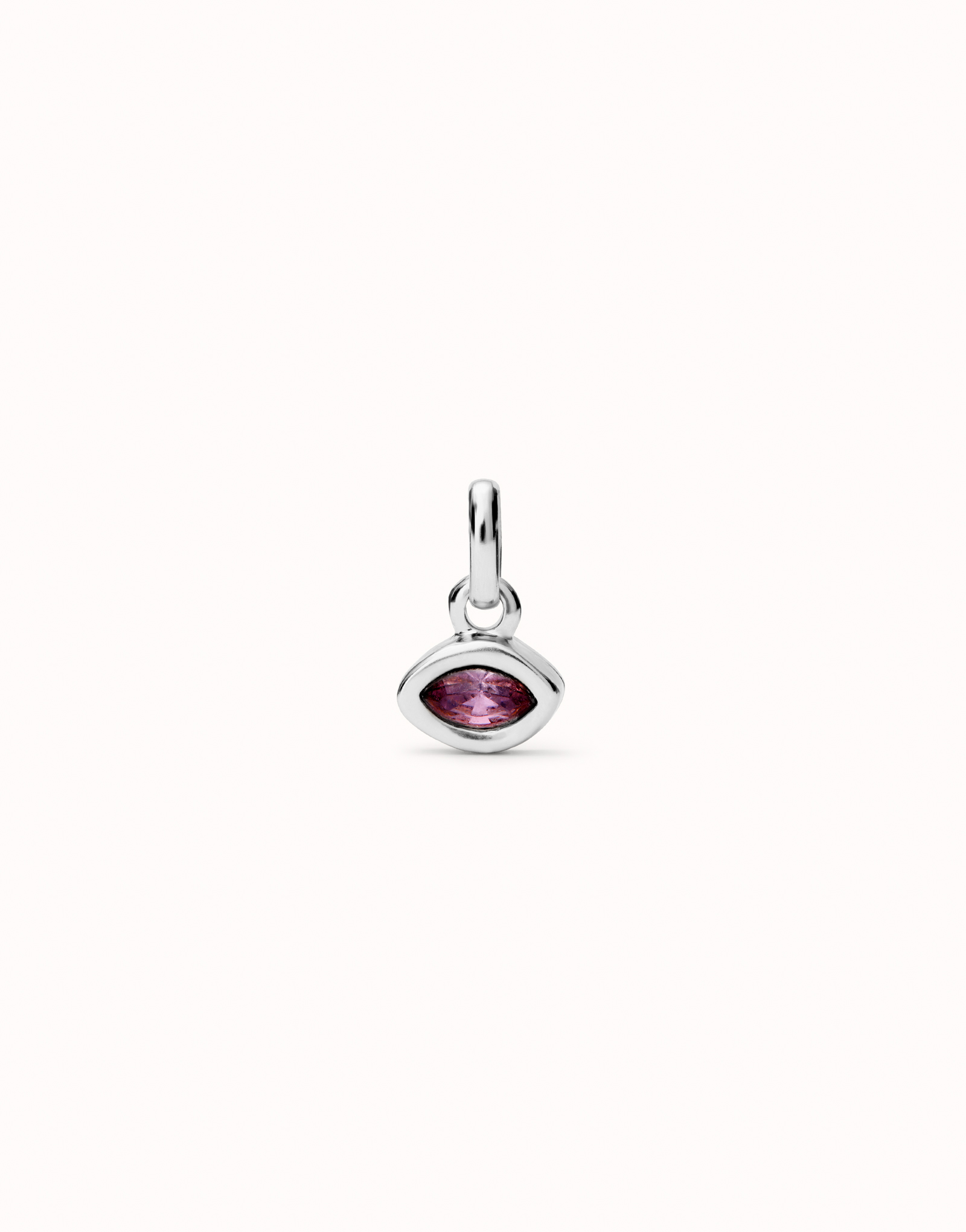 Charm with pink crystal, Silver, large thumbnail