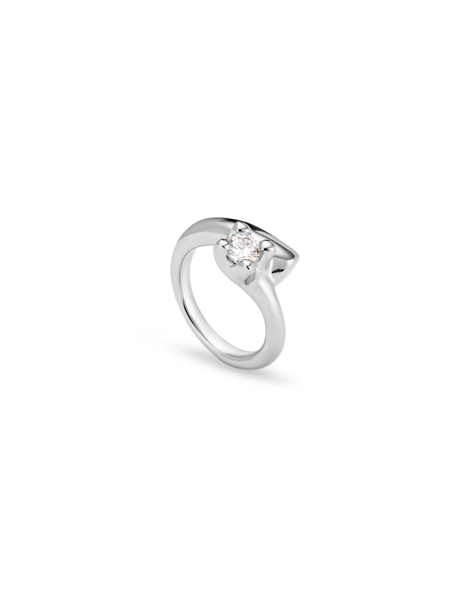 Ring with white cubic zirconia, Silver, large thumbnail