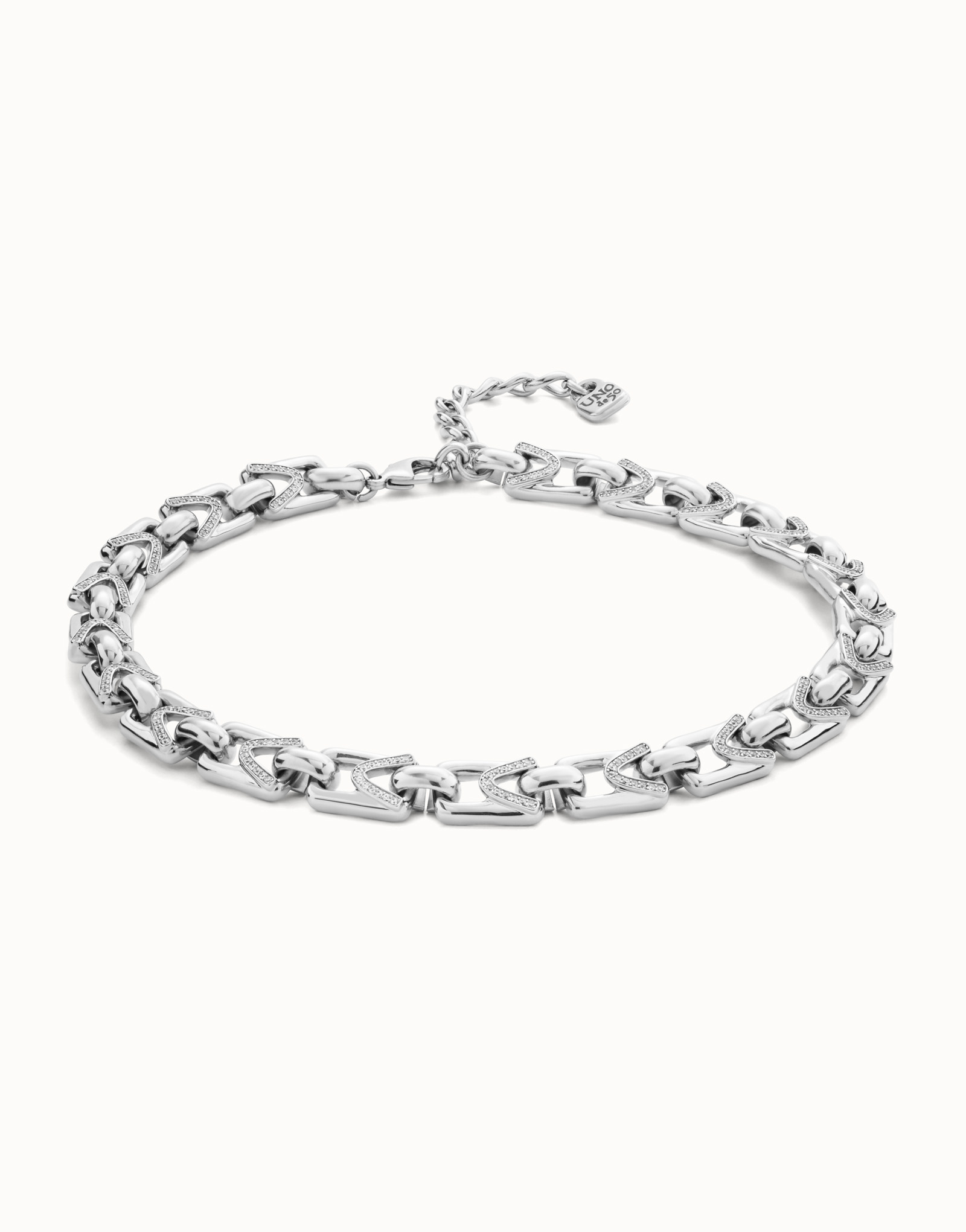 Rectangular links chain necklace, Silver, large thumbnail