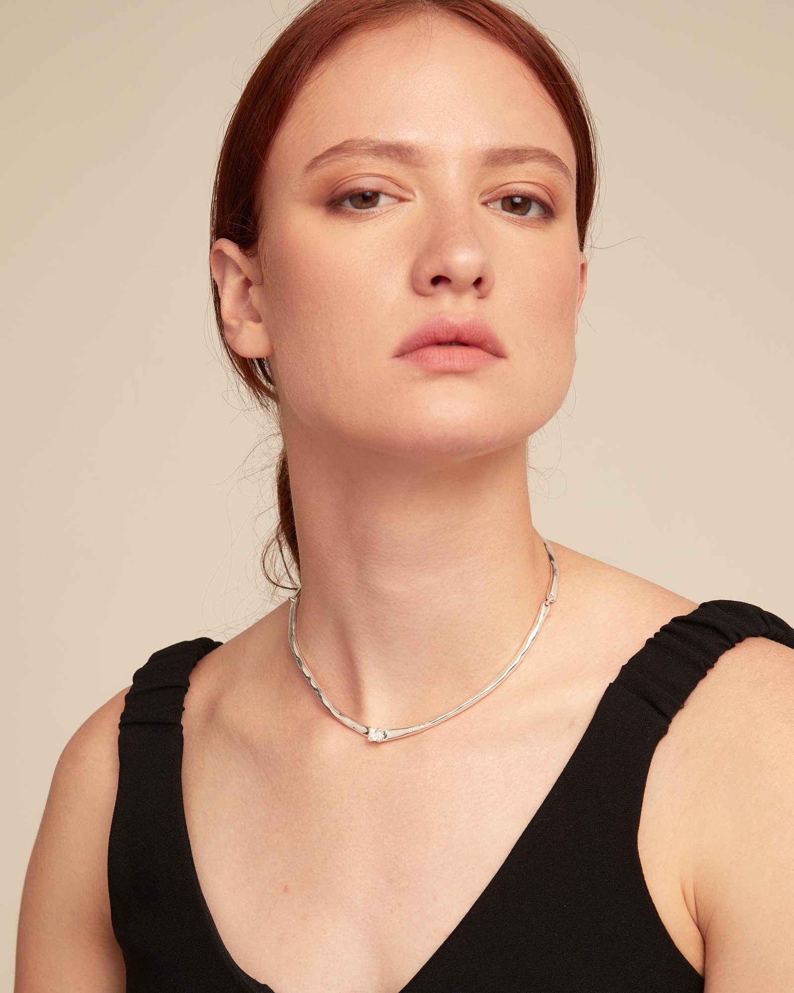 Choker necklace with white cubic zirconia, Silver, large thumbnail