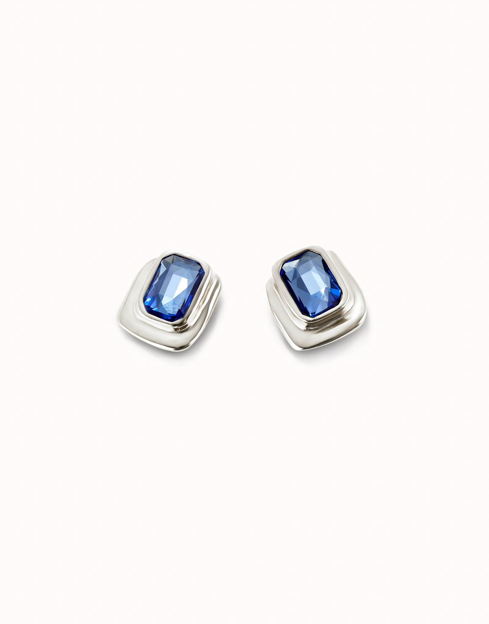 Stud earrings with blue crystal, Silver, large thumbnail