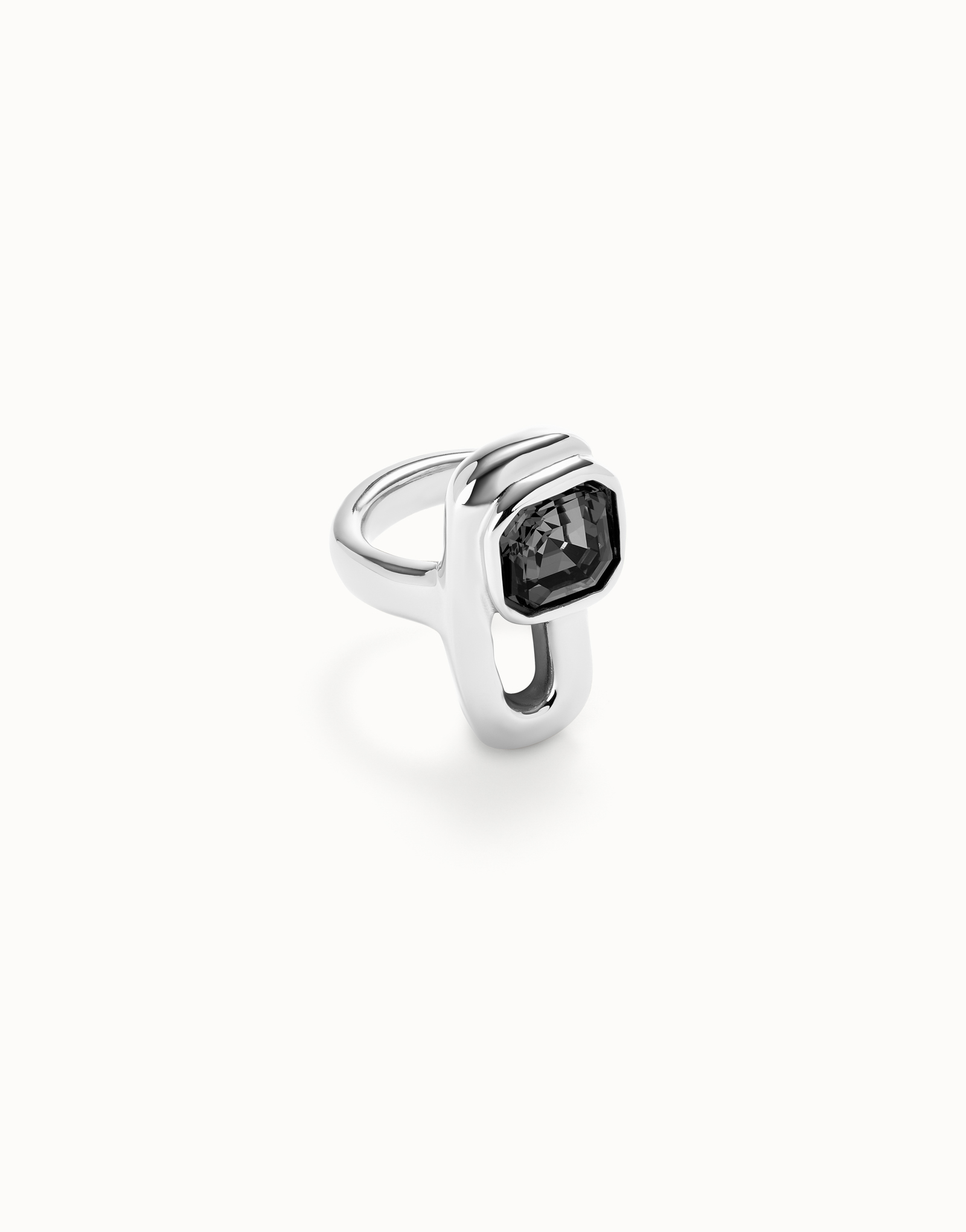 Ring with black crystal, Silver, large thumbnail