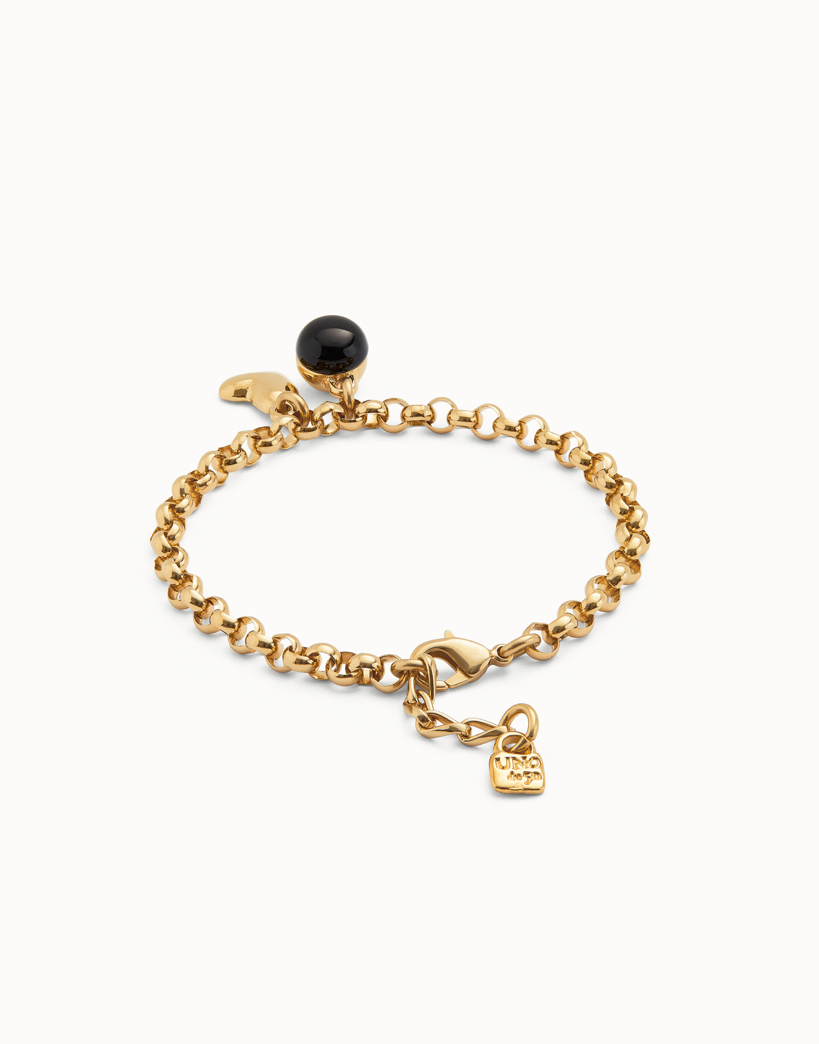Link chain bracelet with heart charm and murano glass, Golden, large thumbnail