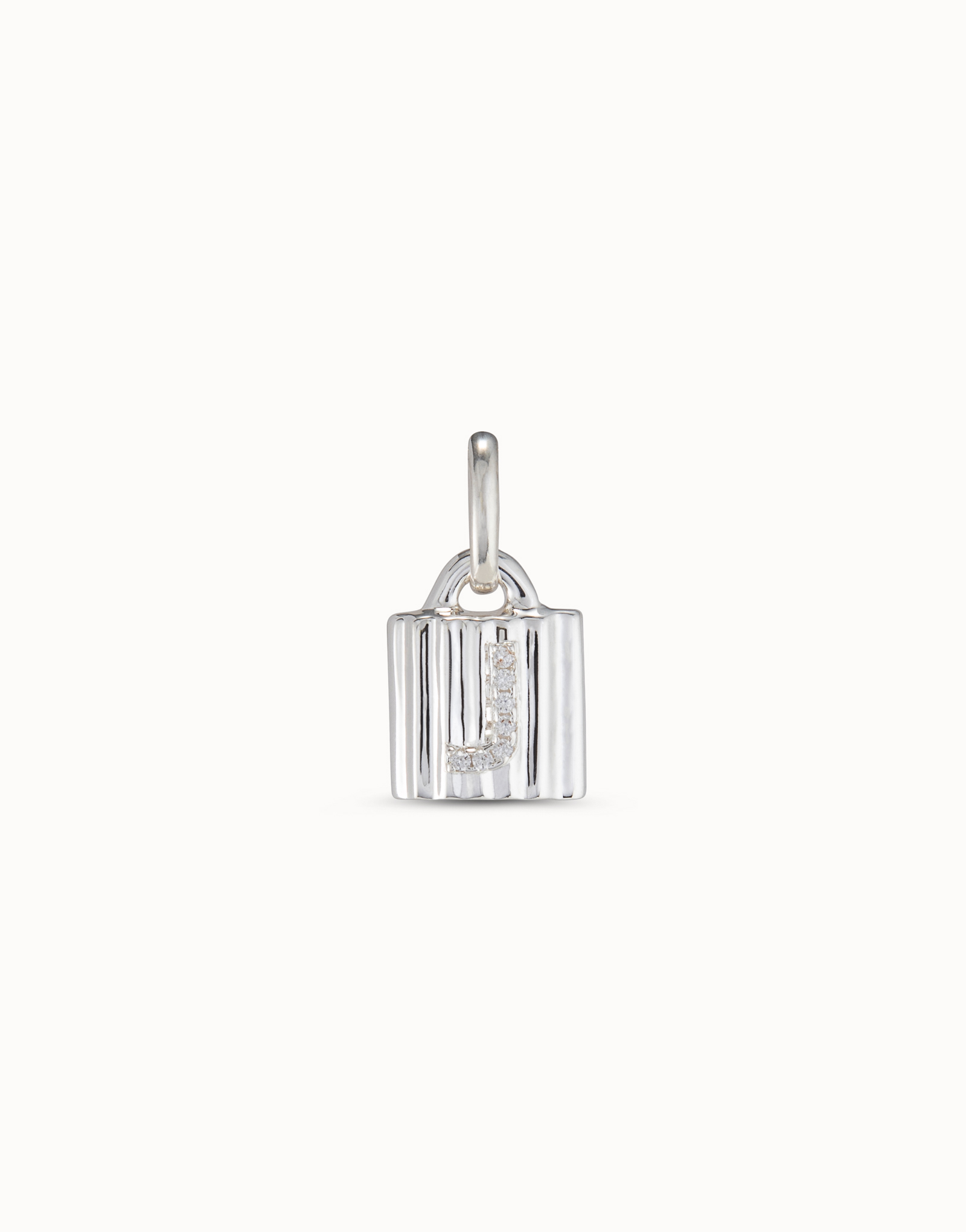 Sterling silver-plated padlock charm with topaz letter J, Silver, large thumbnail