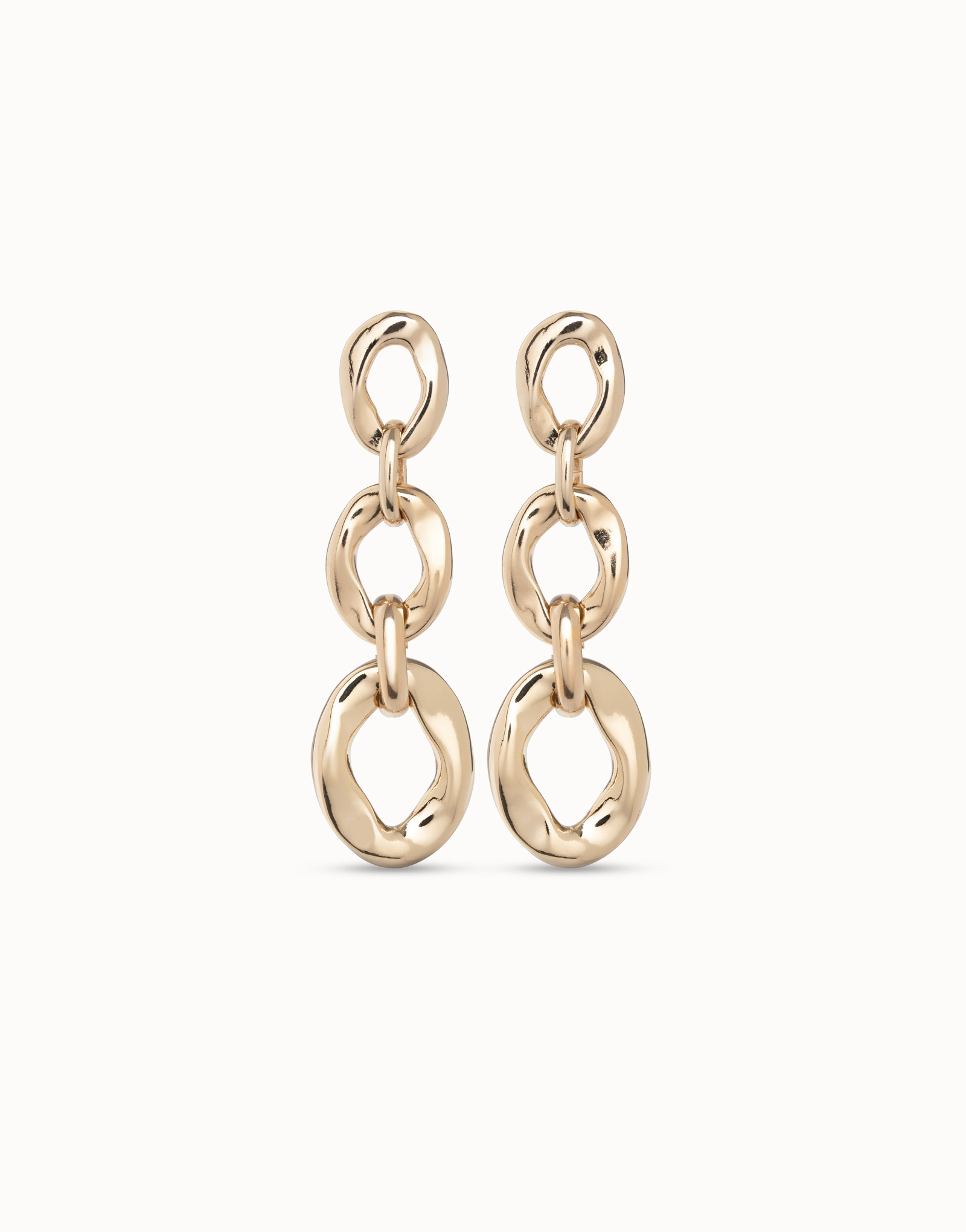 Drop earrings with 3 links, Golden, large thumbnail