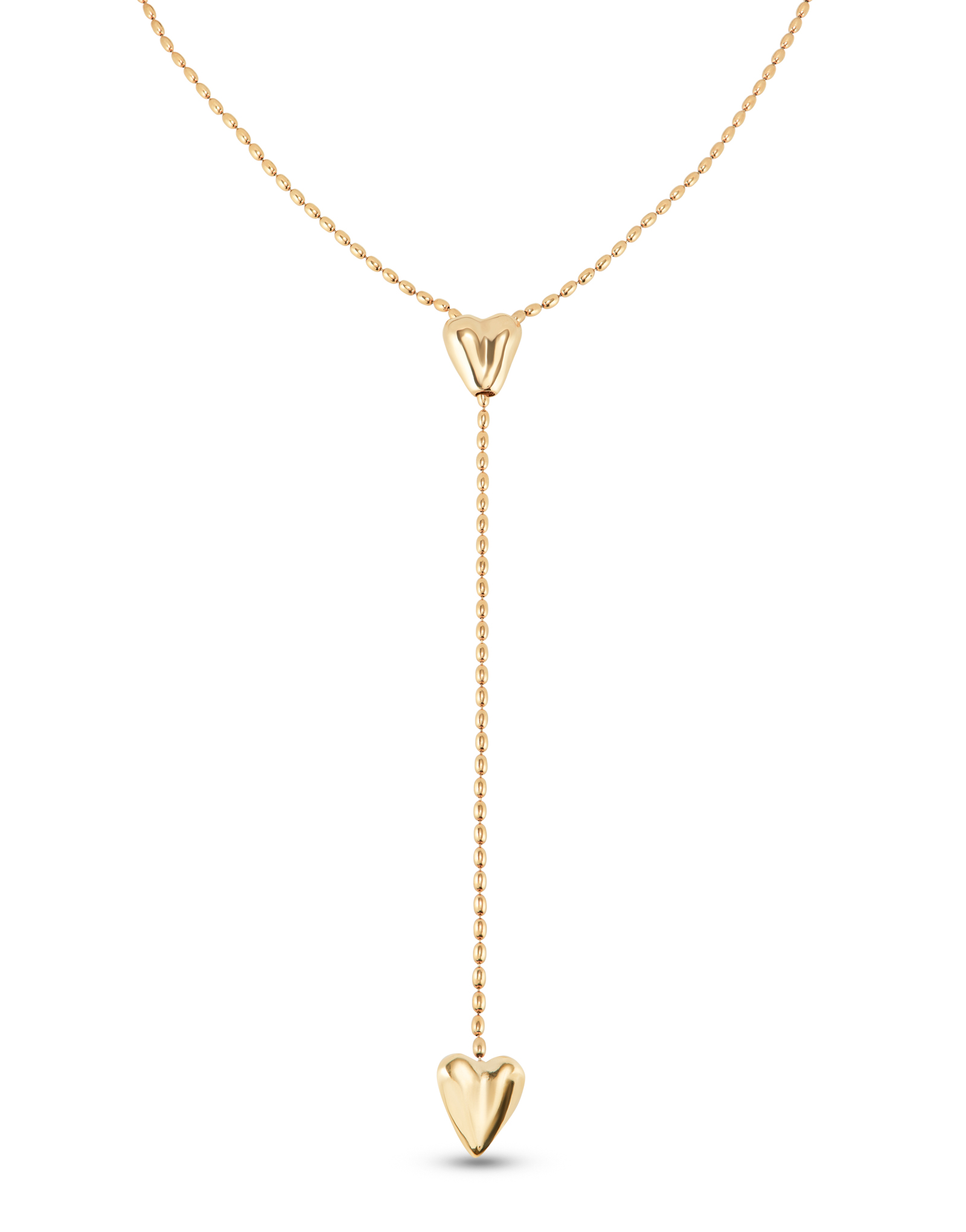 Long adjustable chain necklace with two hearts, Golden, large thumbnail