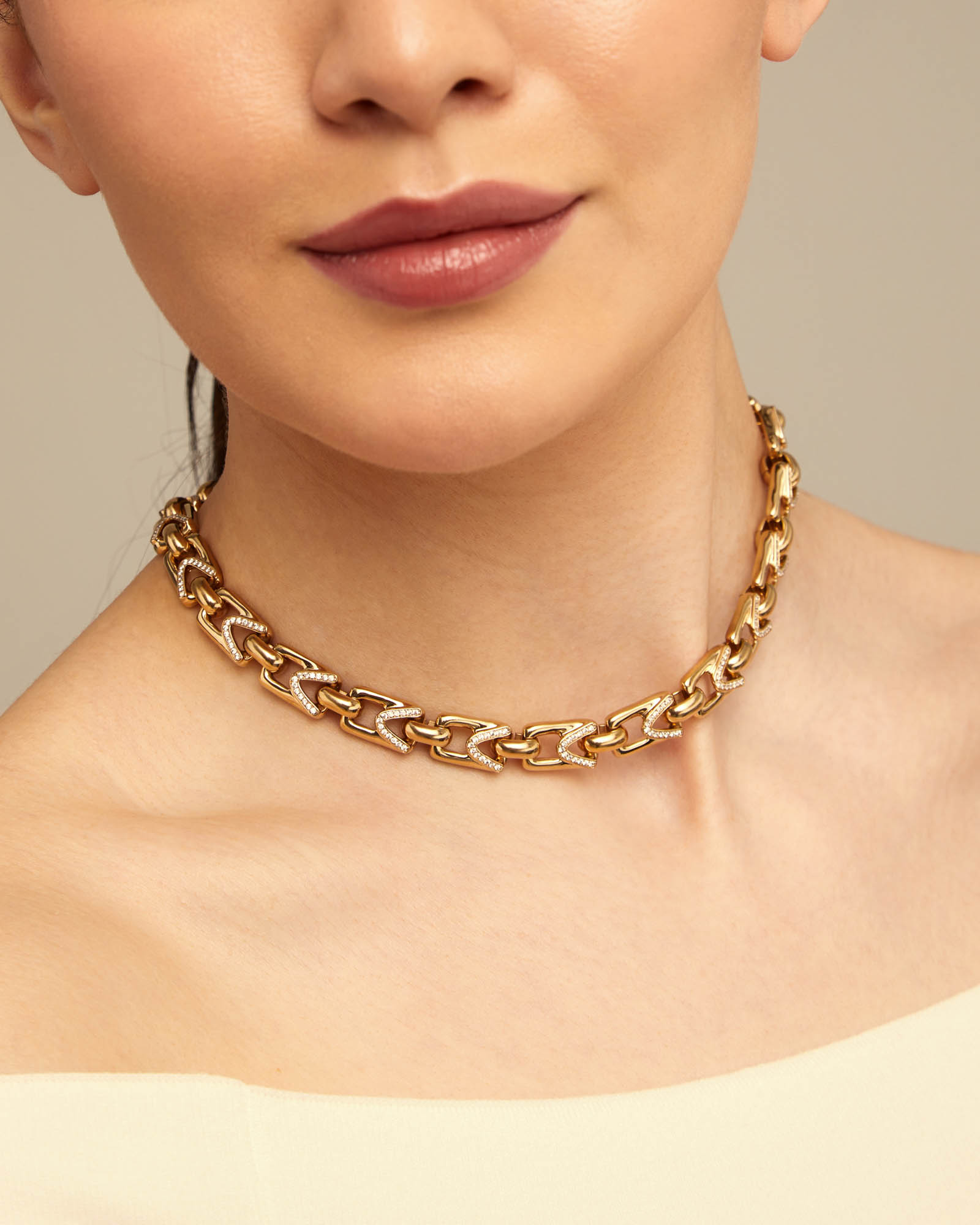 Rectangular links chain necklace, Golden, large thumbnail