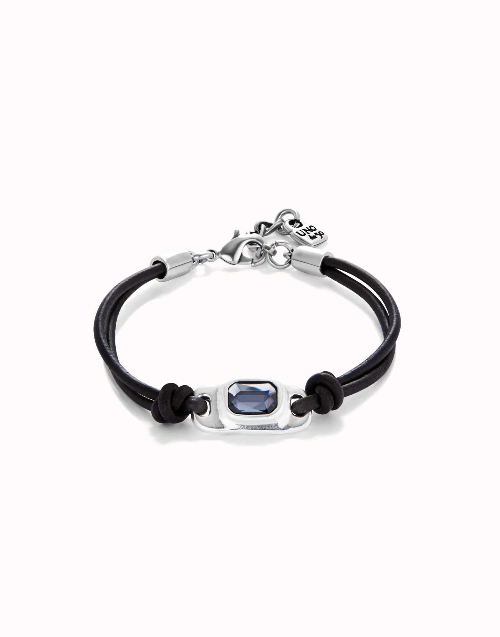 Leather bracelet with a gray crystal, Silver, large thumbnail