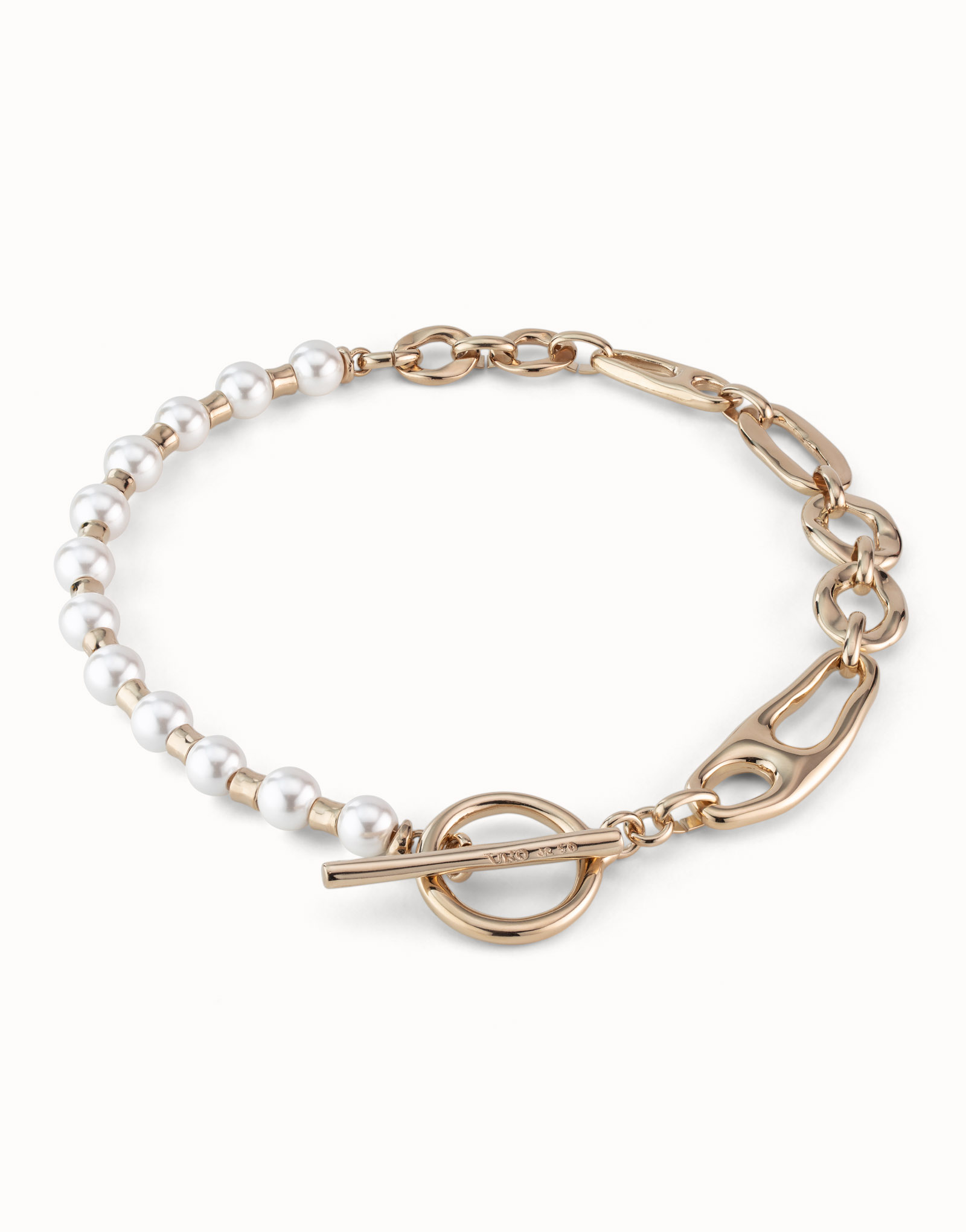 Short link chain necklace with pearls, Golden, large thumbnail