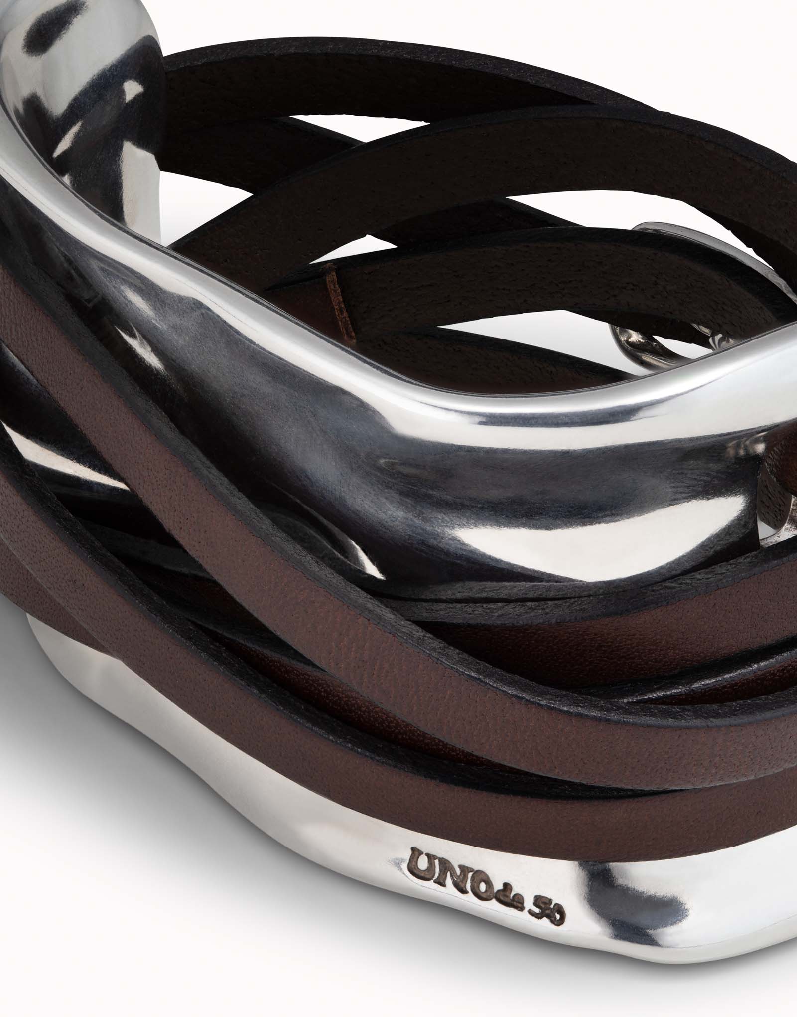 Bracelet with leather straps, Silver, large thumbnail