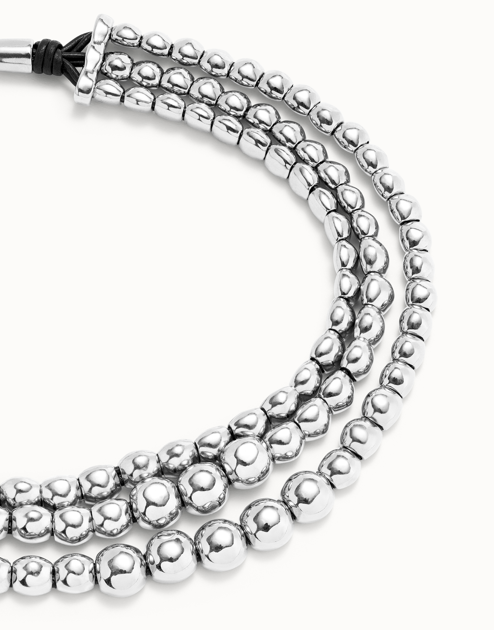 Three strand short beaded necklace, Silver, large thumbnail