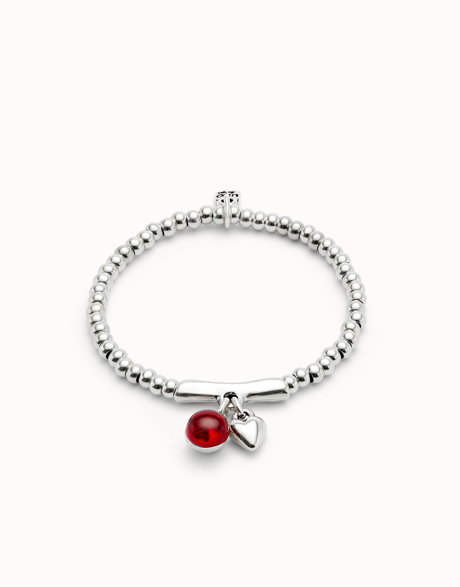 Bracciale a sfere placcate argento Sterling con cristallo di Murano rosso, Argent, large thumbnail