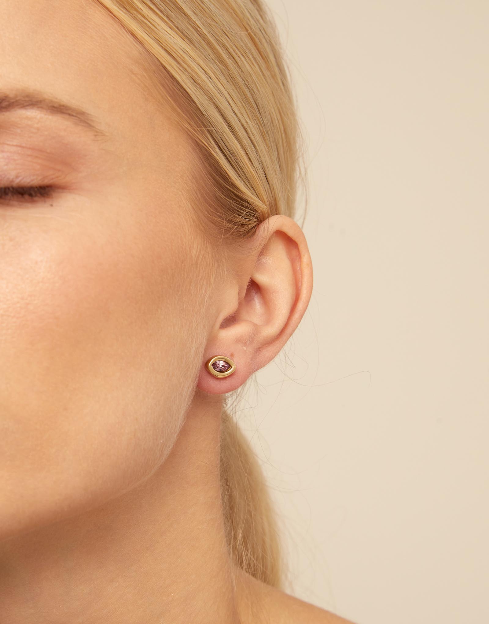 Single Stud Earring With Purple Crystal, Golden, large thumbnail