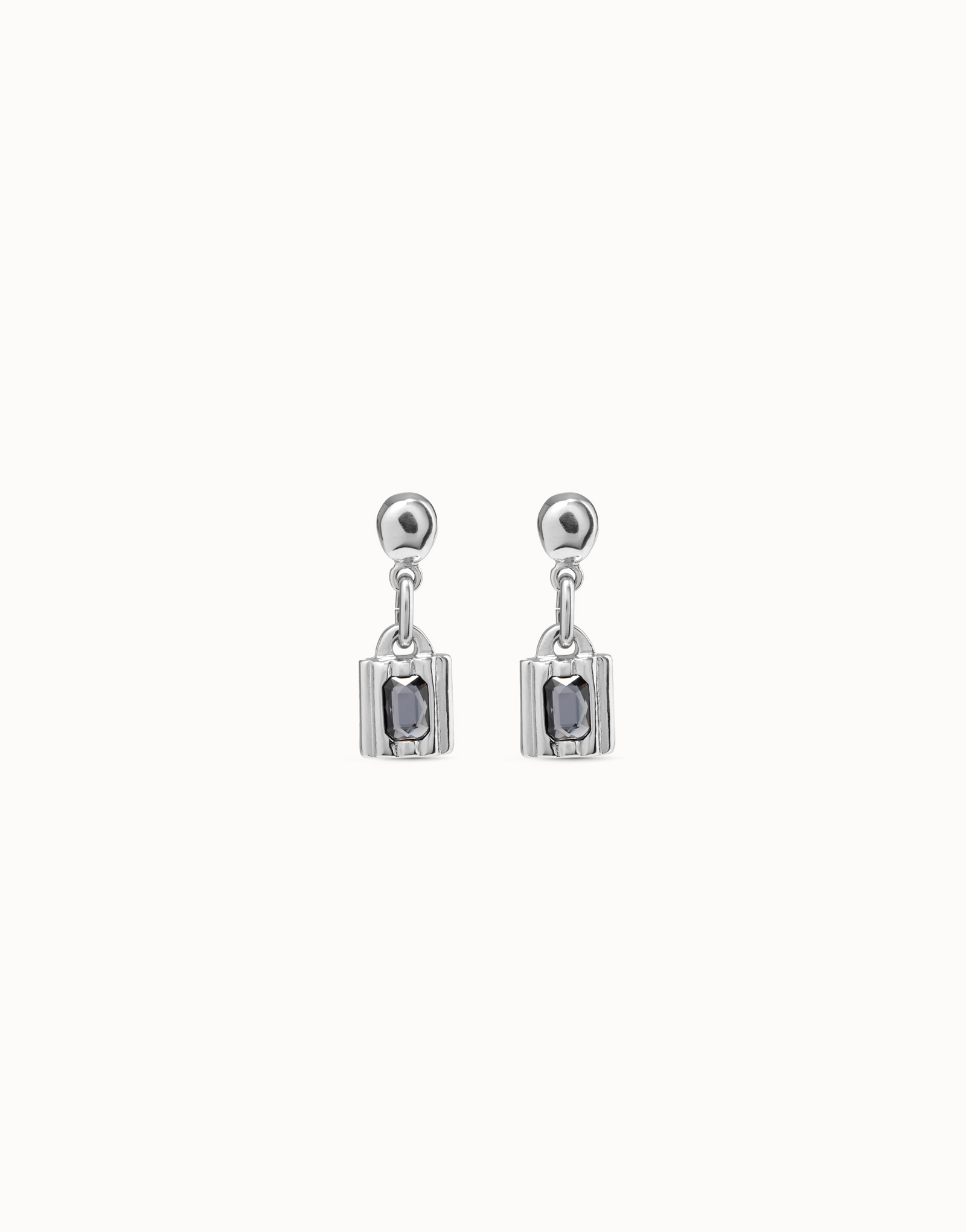 Padlock shaped drop earrings, Silver, large thumbnail