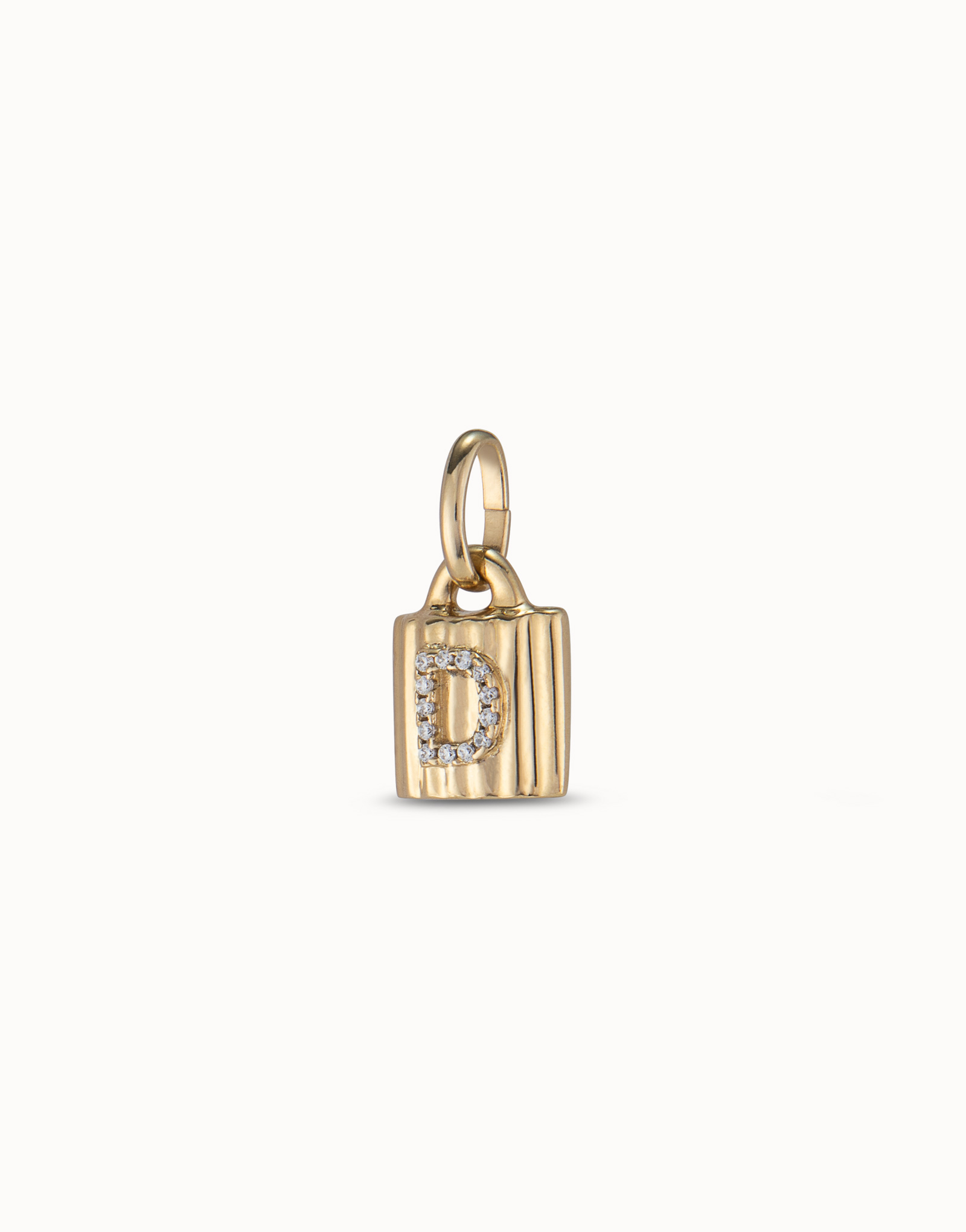 18K gold-plated padlock charm with topaz letter D, Golden, large thumbnail
