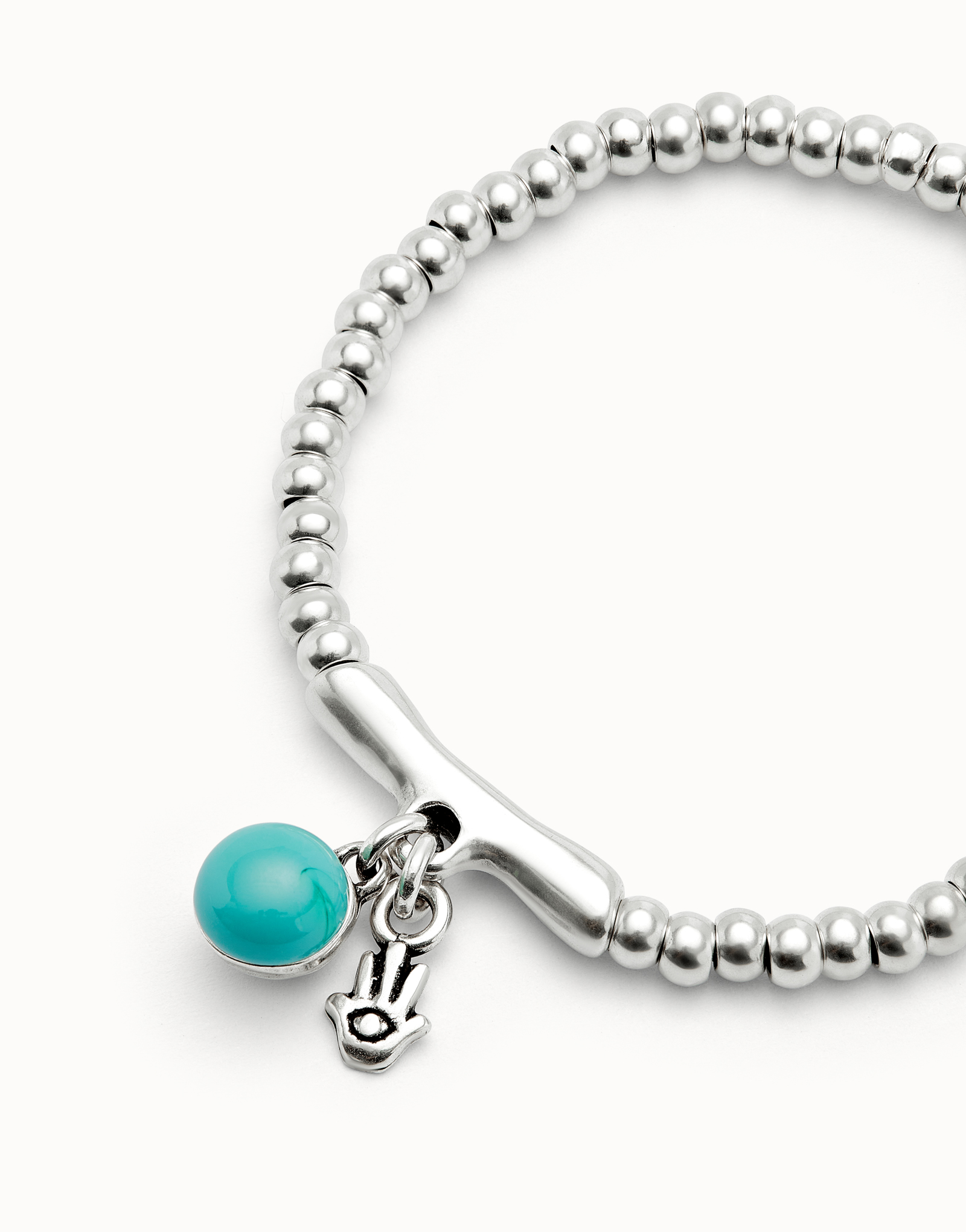 Bracciale a sfere placcate argento Sterling con cristallo di Murano e mano di Fatima, Argent, large thumbnail