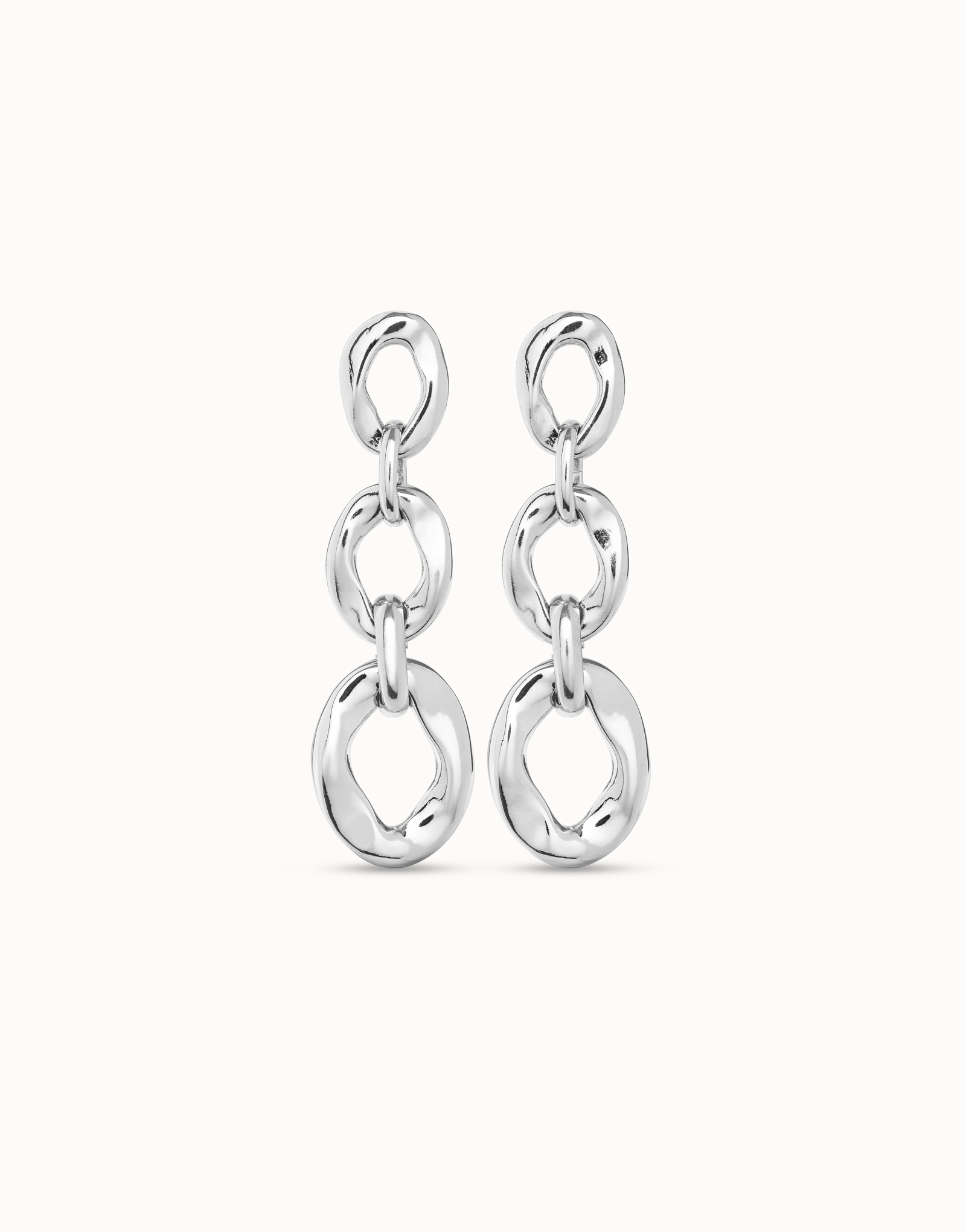 Drop earrings with 3 links, Silver, large thumbnail