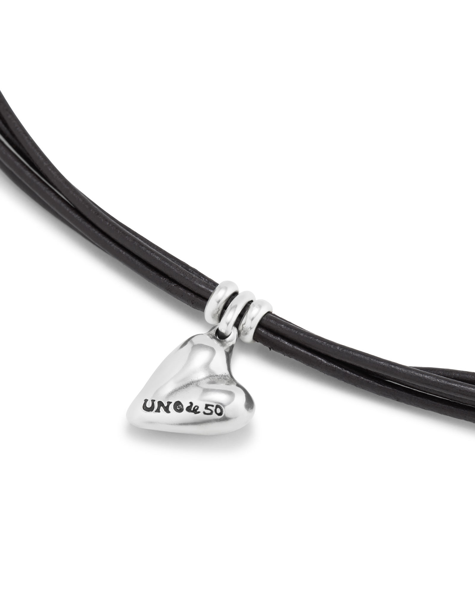 Leather bracelet with a heart charm, Silver, large thumbnail