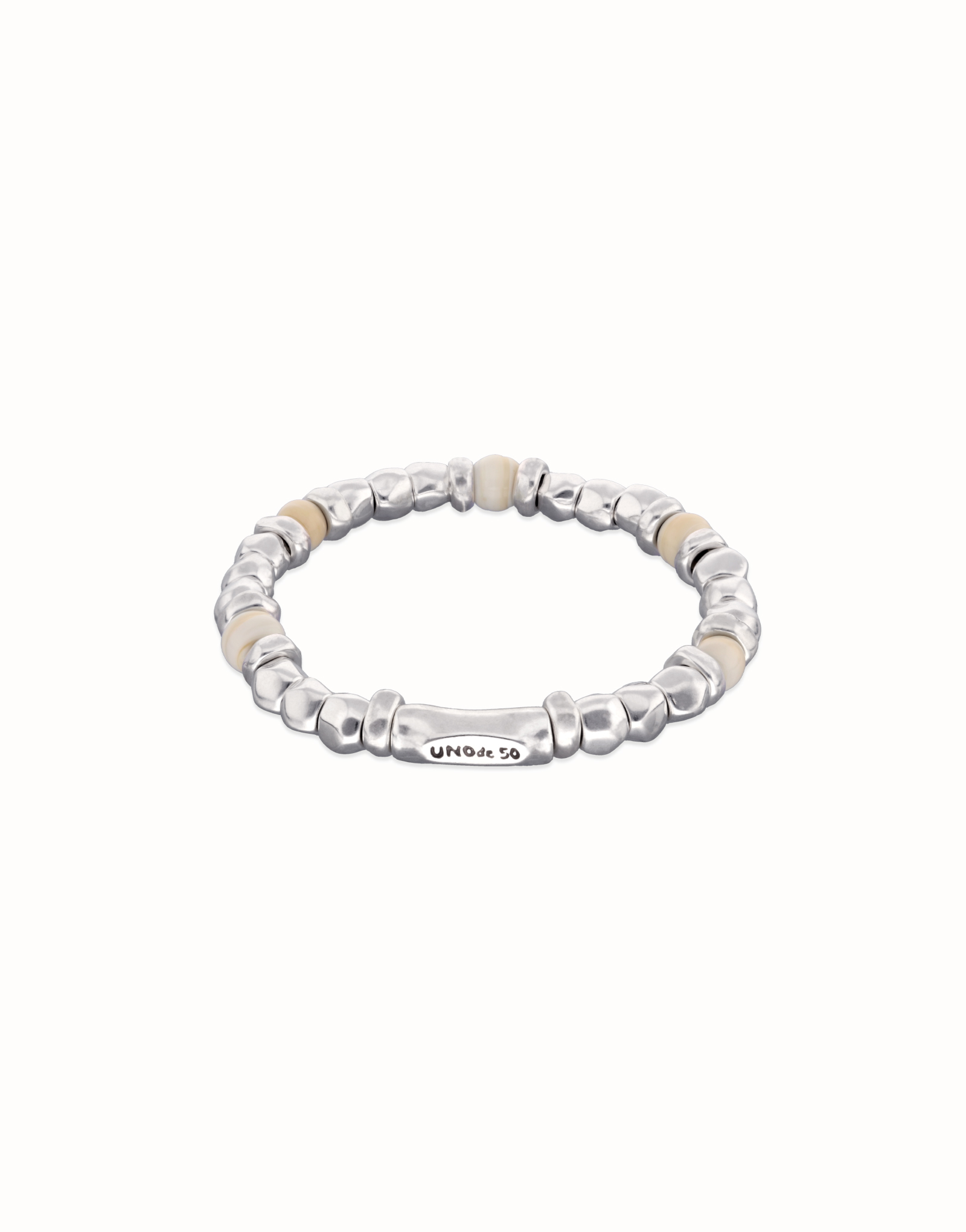 Beaded bracelet with silver and ivory beads, Silver, large thumbnail