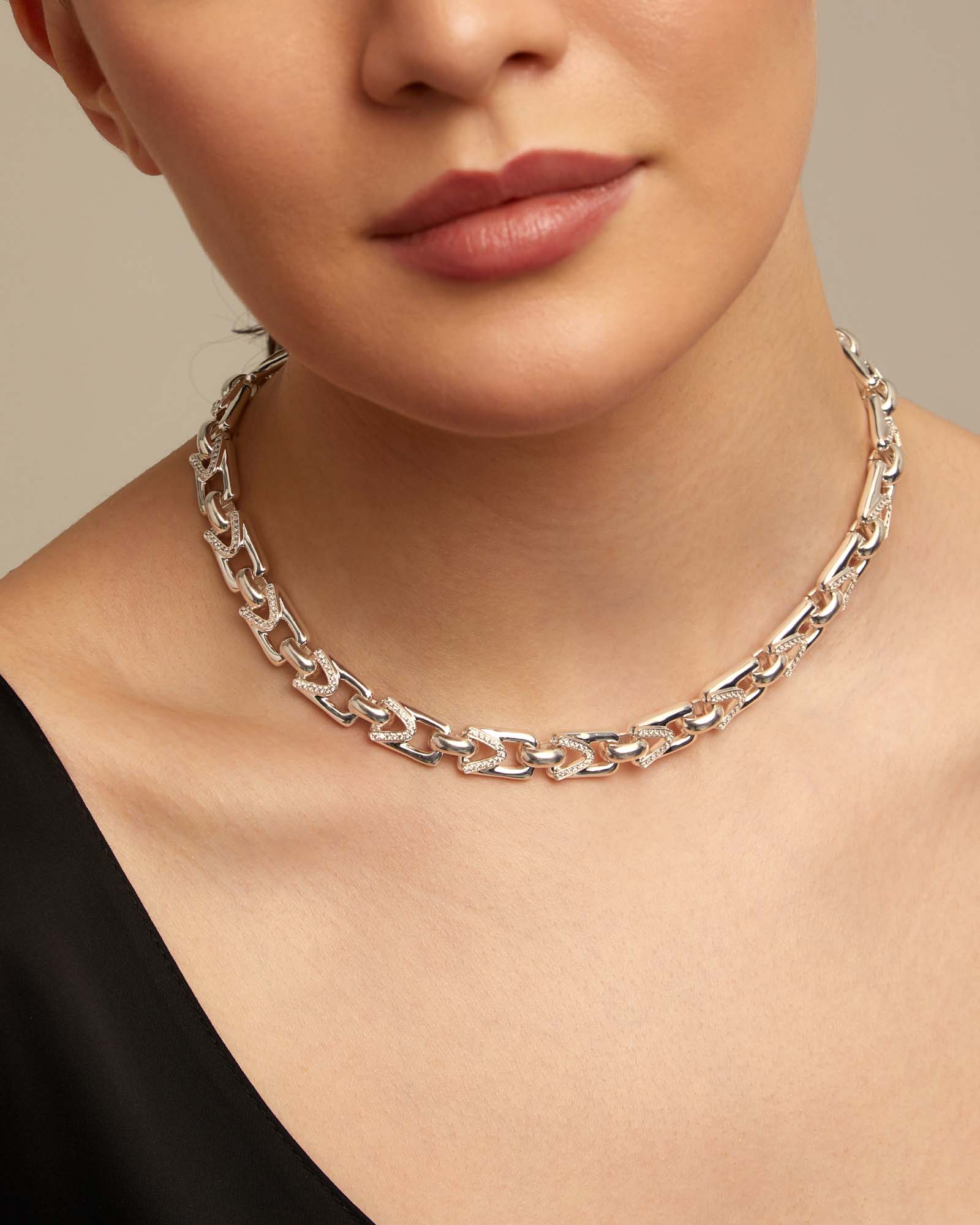 Rectangular links chain necklace, Silver, large thumbnail