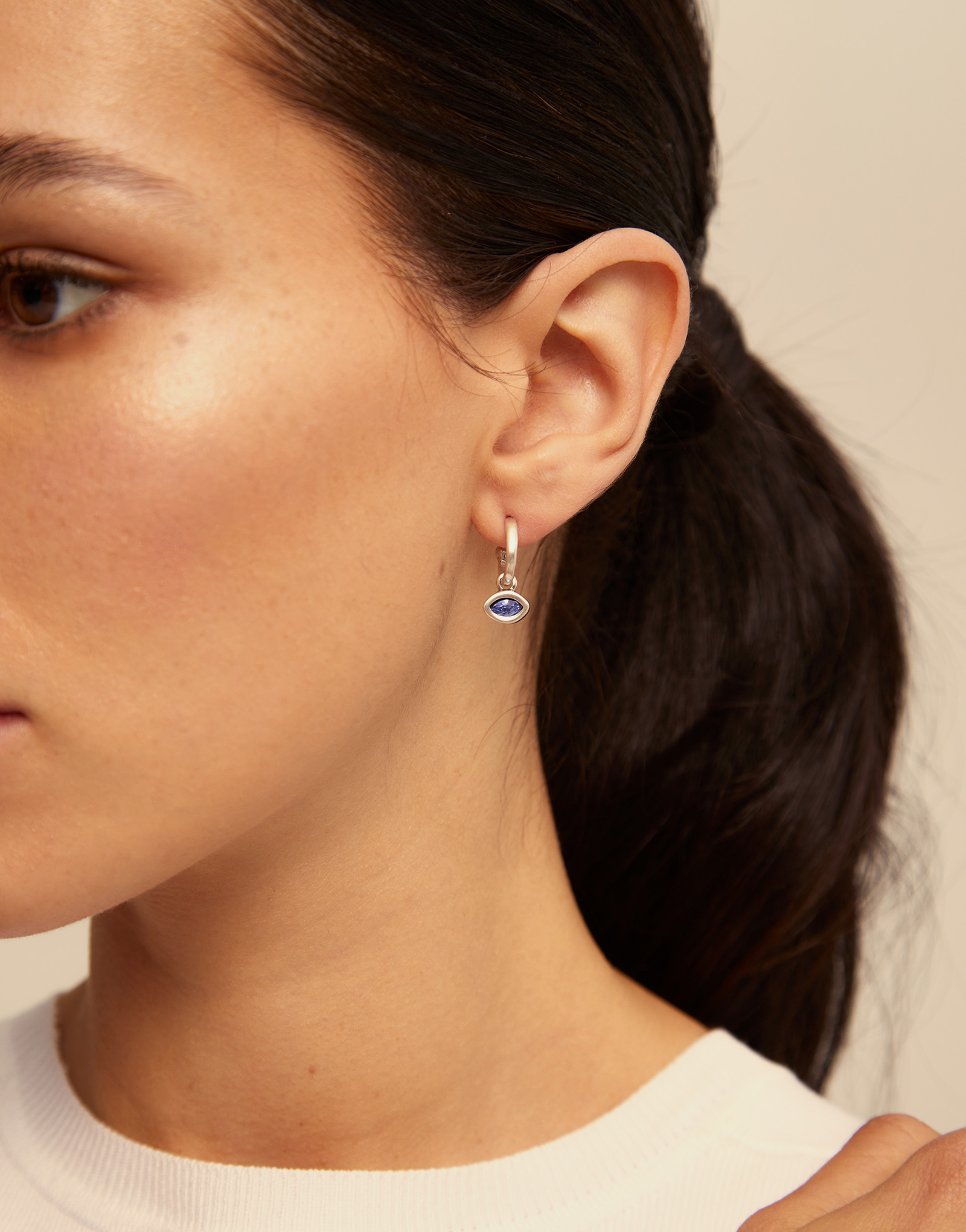 Single Hoop Charm With A Cristal, Silver, large thumbnail