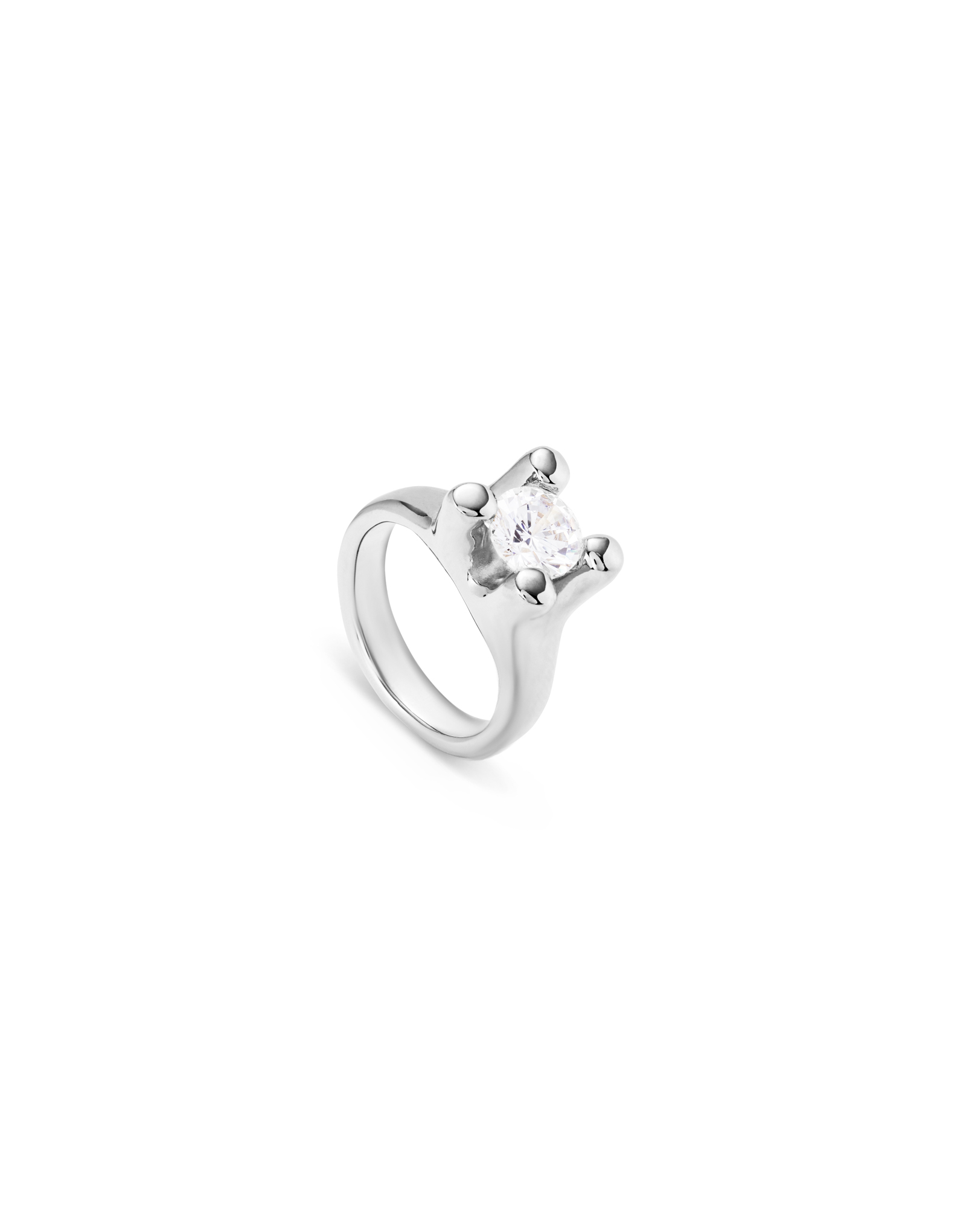 Ring with white cubic zirconia, Silver, large thumbnail