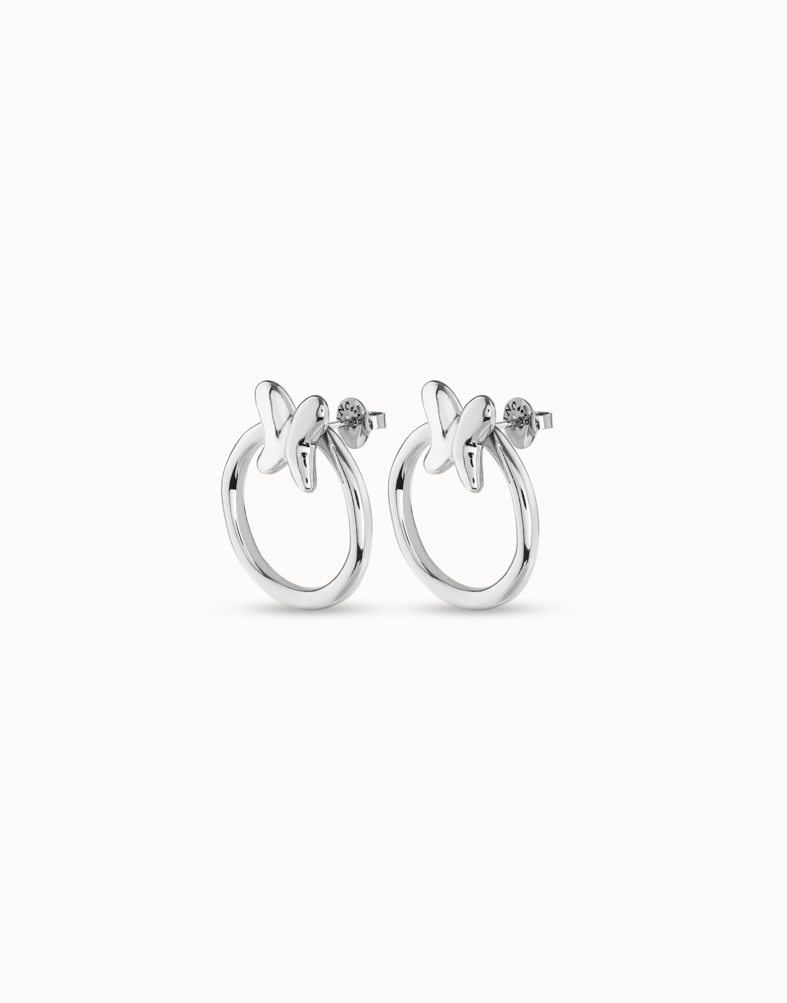 Hoop earrings with butterfly, Silver, large thumbnail