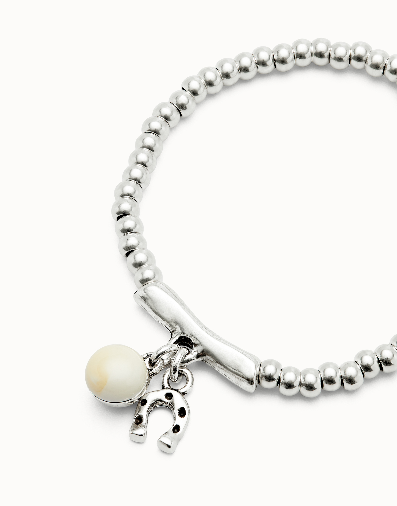 Bracelet plaqué argent avec cristal en verre de Murano et un fer à cheval, Argent, large thumbnail