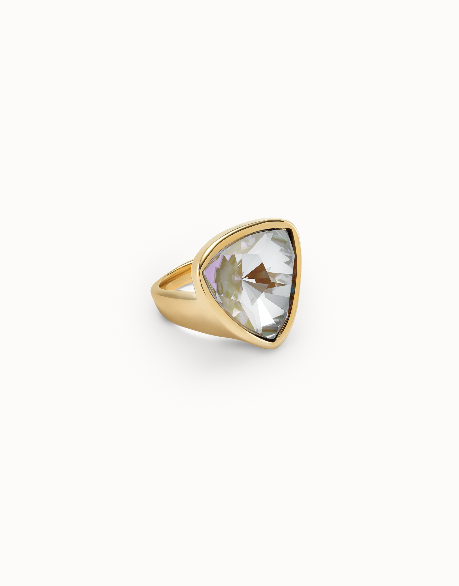 Large triangular ring with crystals, Golden, large thumbnail
