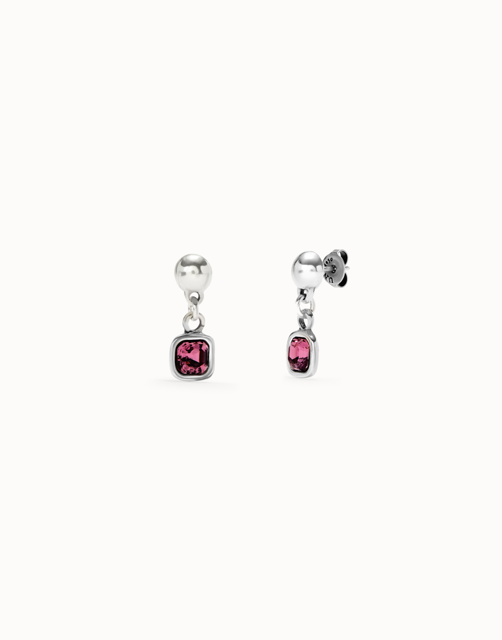 Drop earrings with pink crystal, Silver, large thumbnail