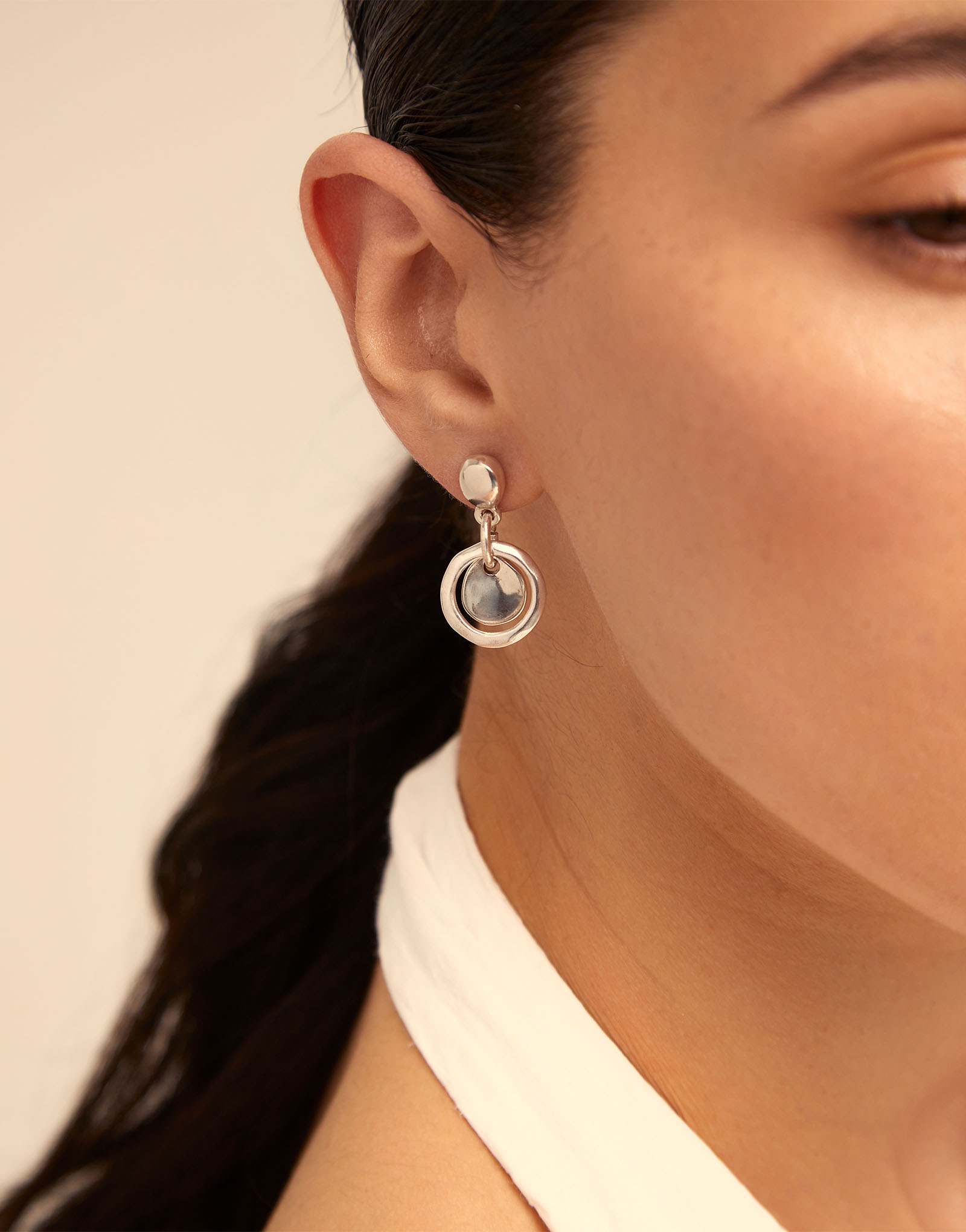 Circle drop earrings, Silver, large thumbnail