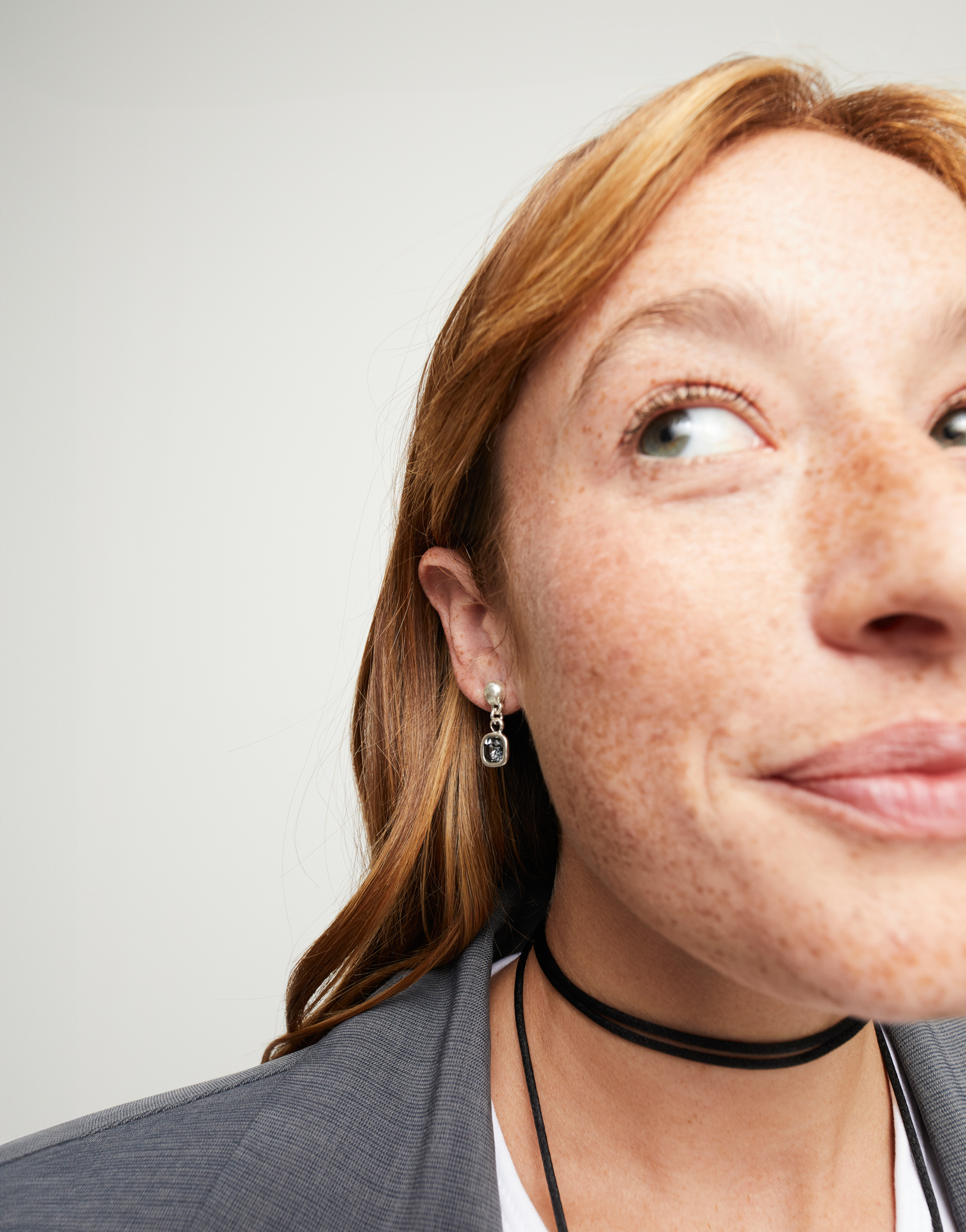 Drop earrings with black crystal, Silver, large thumbnail