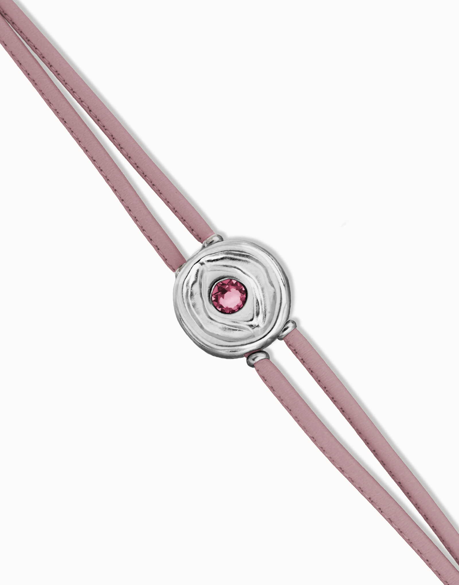 Double lilac leather birthstone bracelet with eye, Silver, large thumbnail