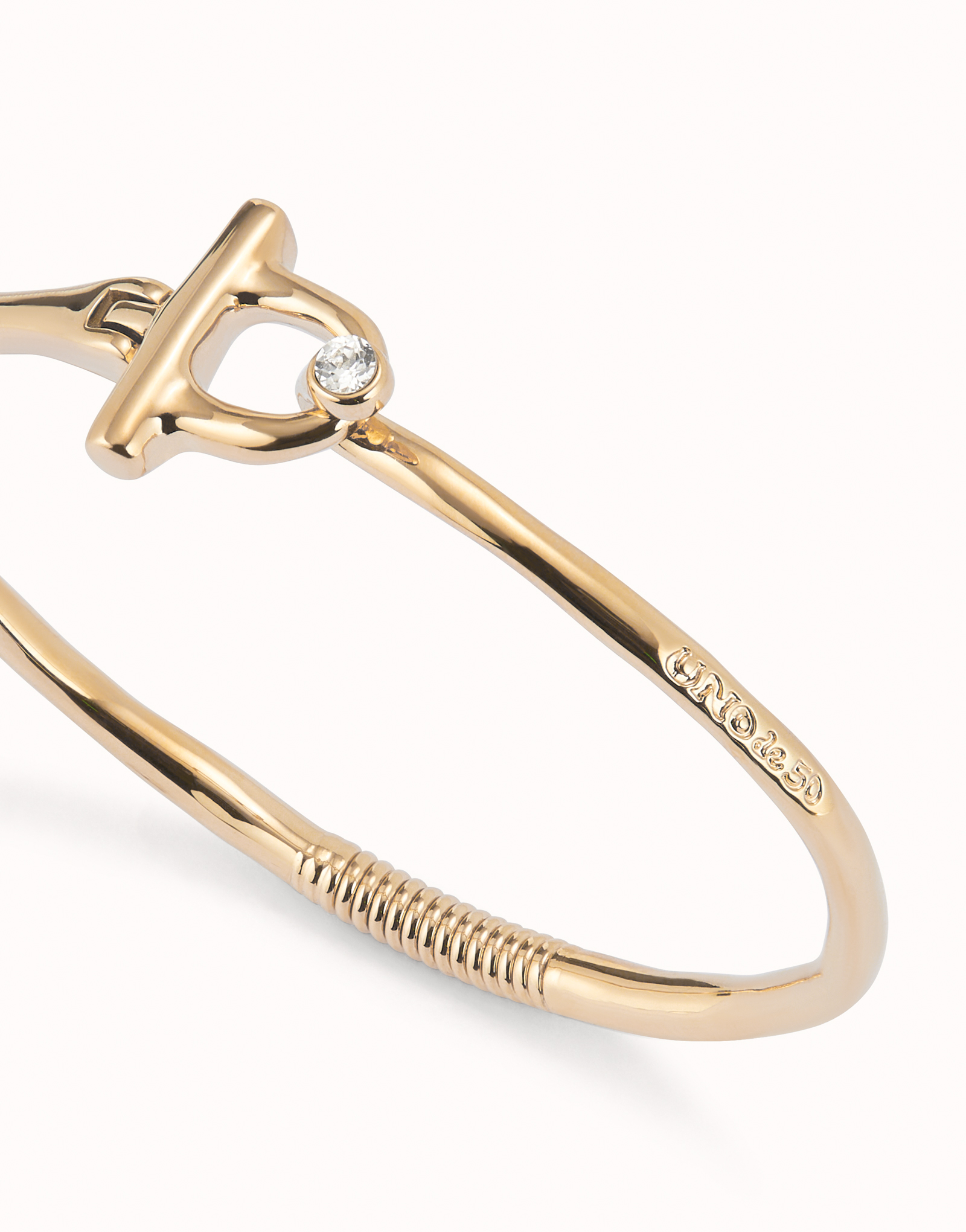 Bangle bracelet with white topaz, Golden, large thumbnail