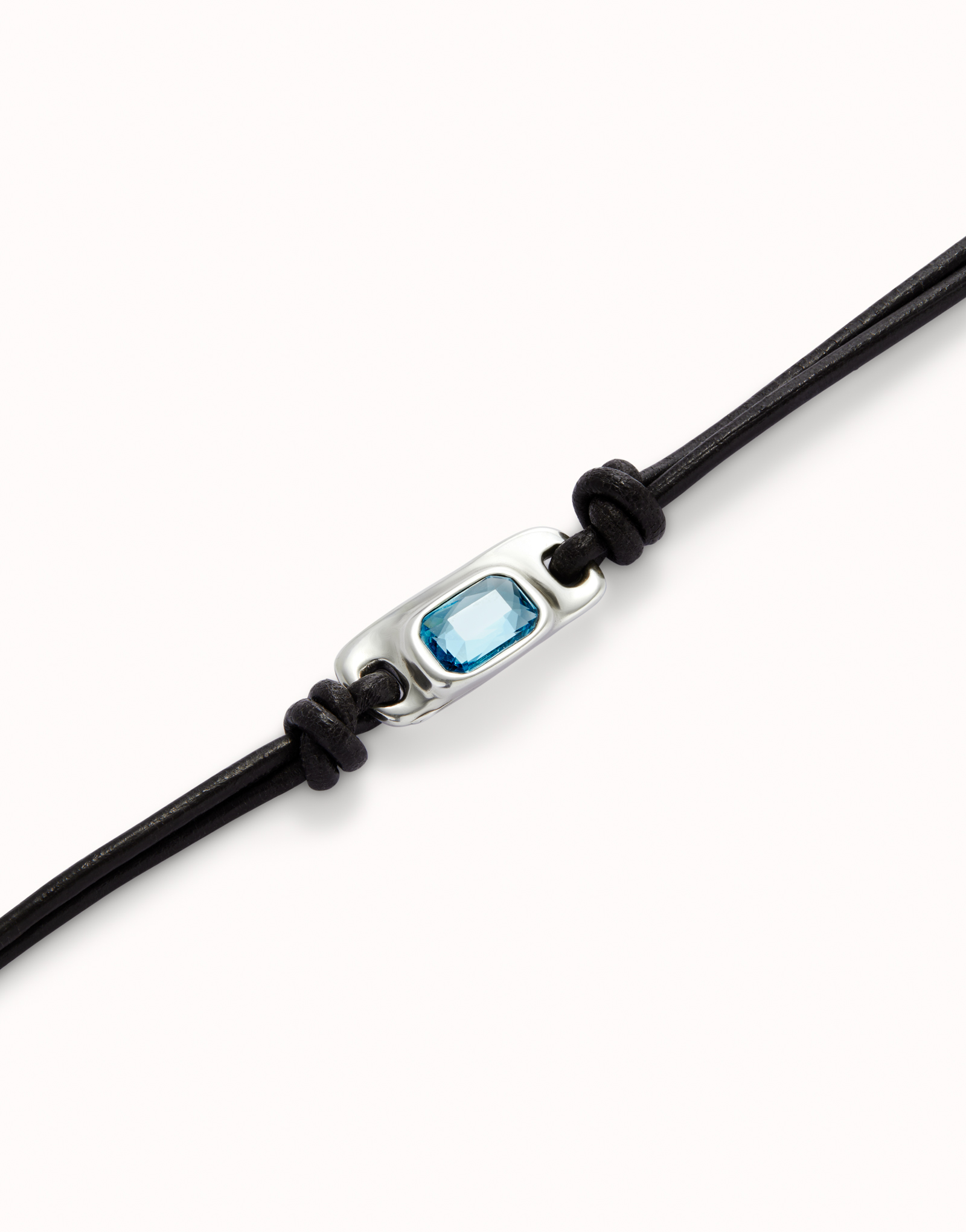 Leather bracelet with a blue  crystal, Silver, large thumbnail