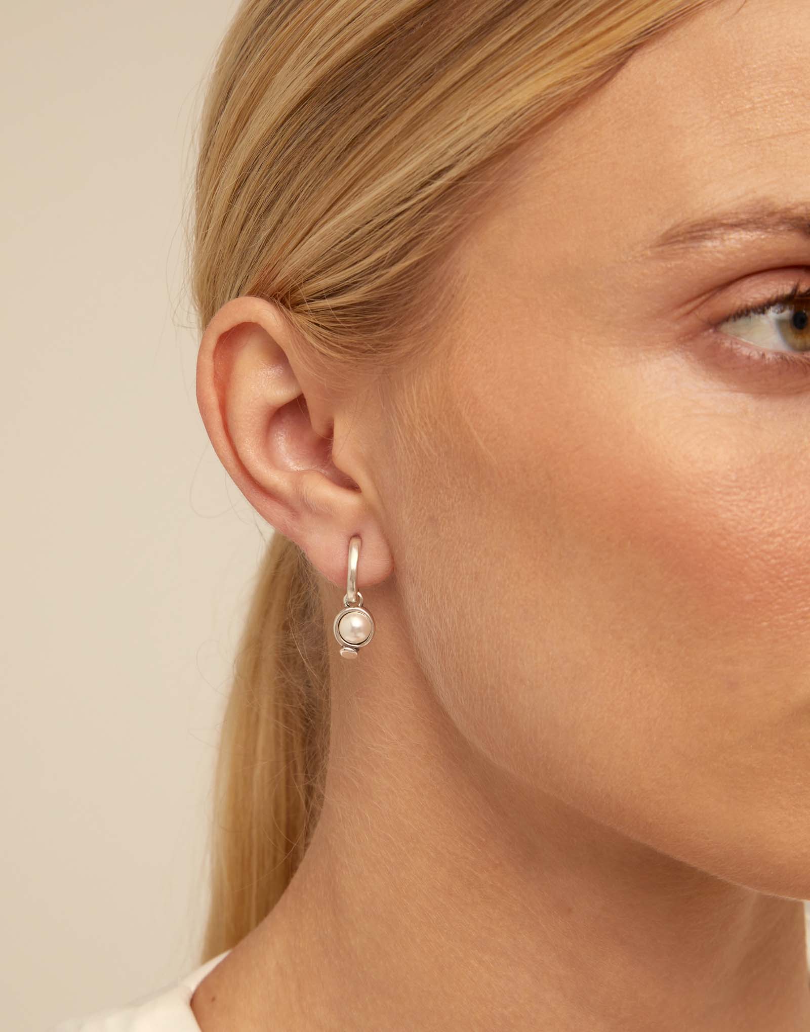 Single Hoop Charm With A Pearl, Silver, large thumbnail