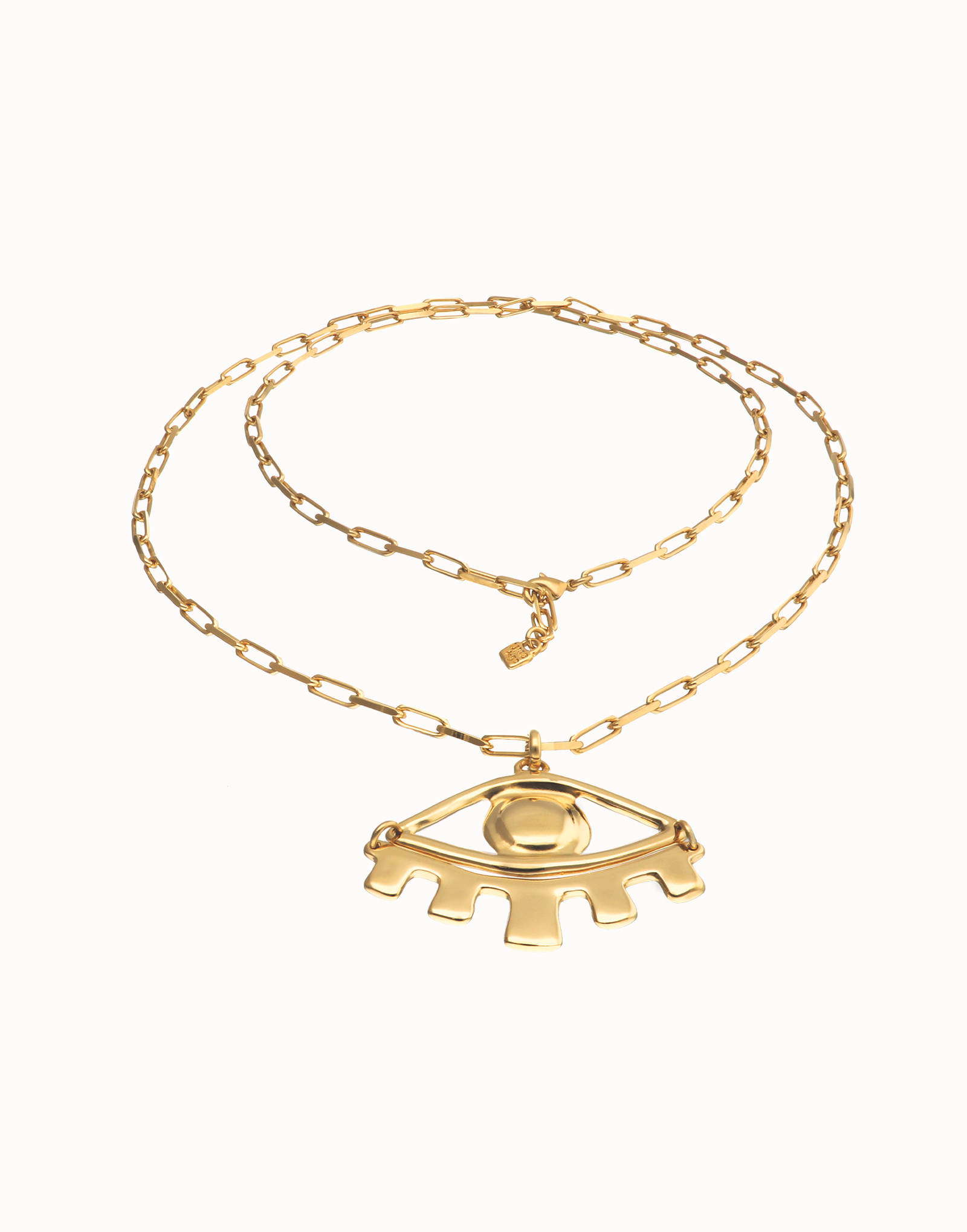 Long pendant chain necklace with central eye, Golden, large thumbnail
