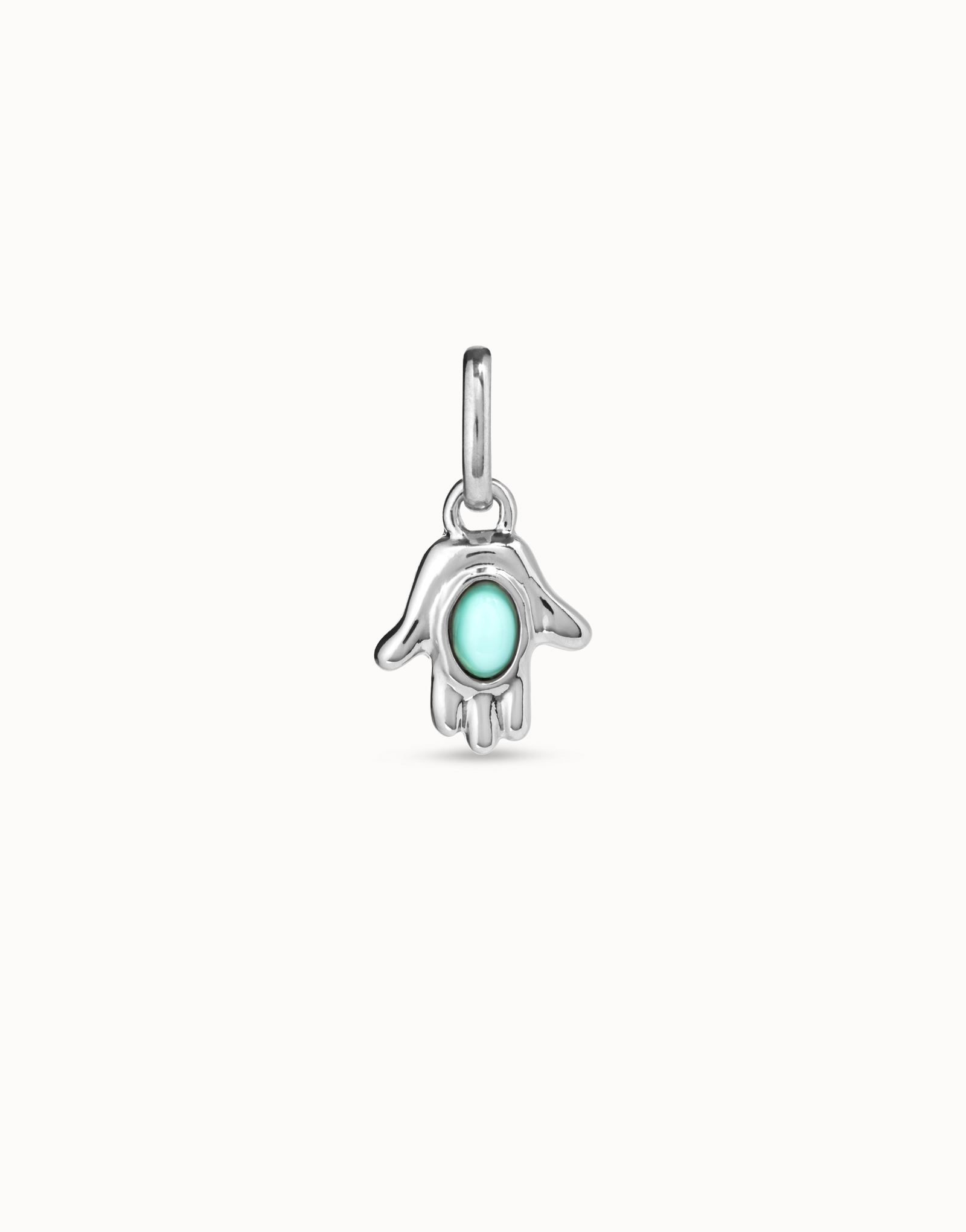 Hand shaped charm with turquoise murano glass, Silver, large thumbnail