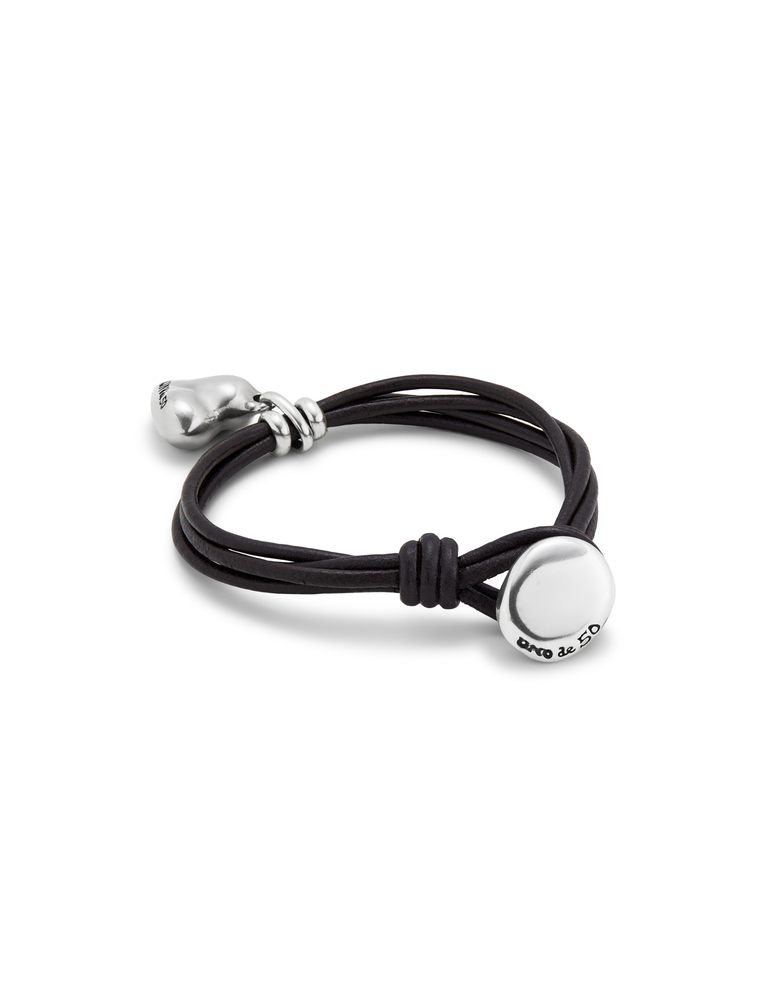 Leather bracelet with a heart charm, Silver, large thumbnail