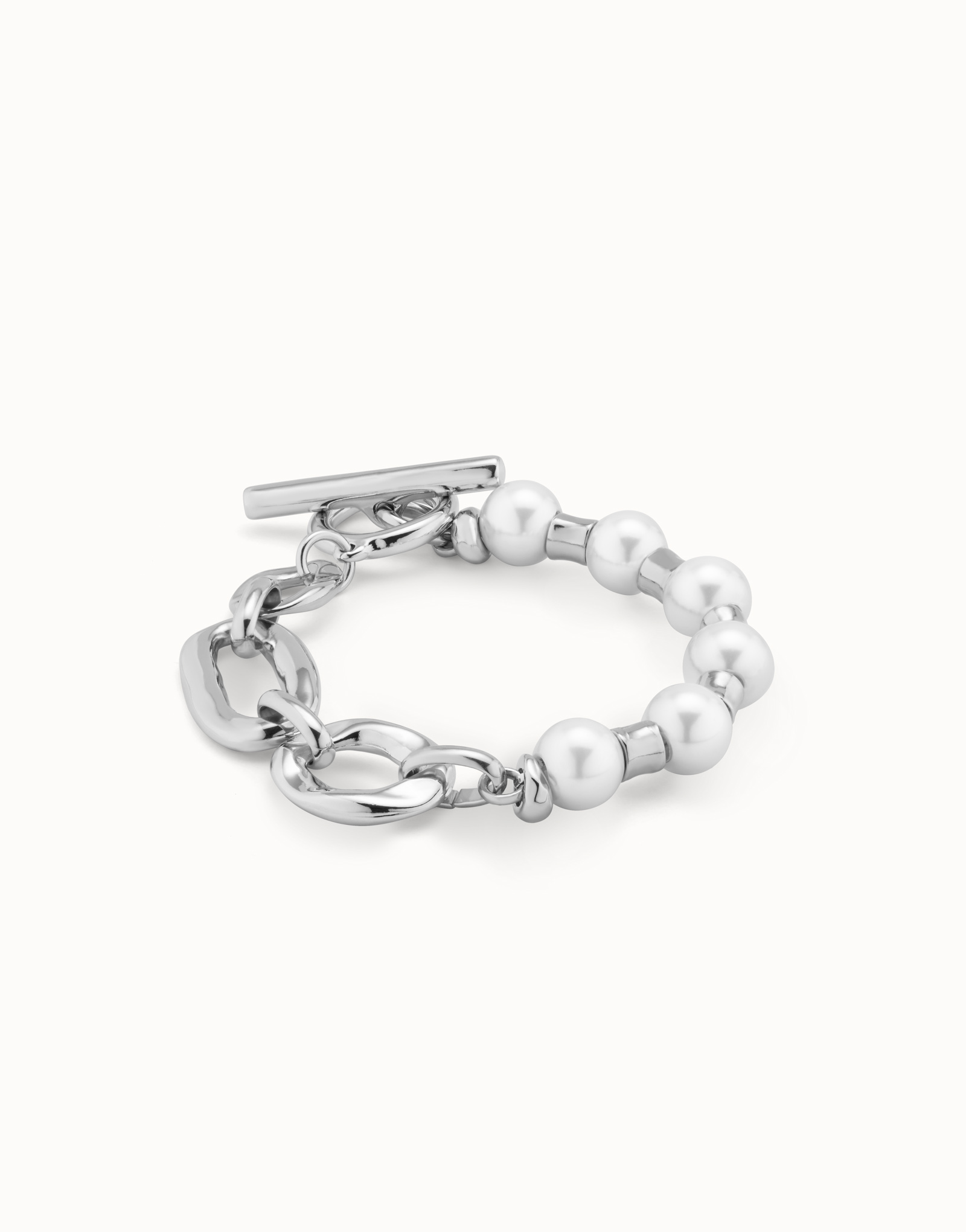 Link chain bracelet with pearls, Silver, large thumbnail