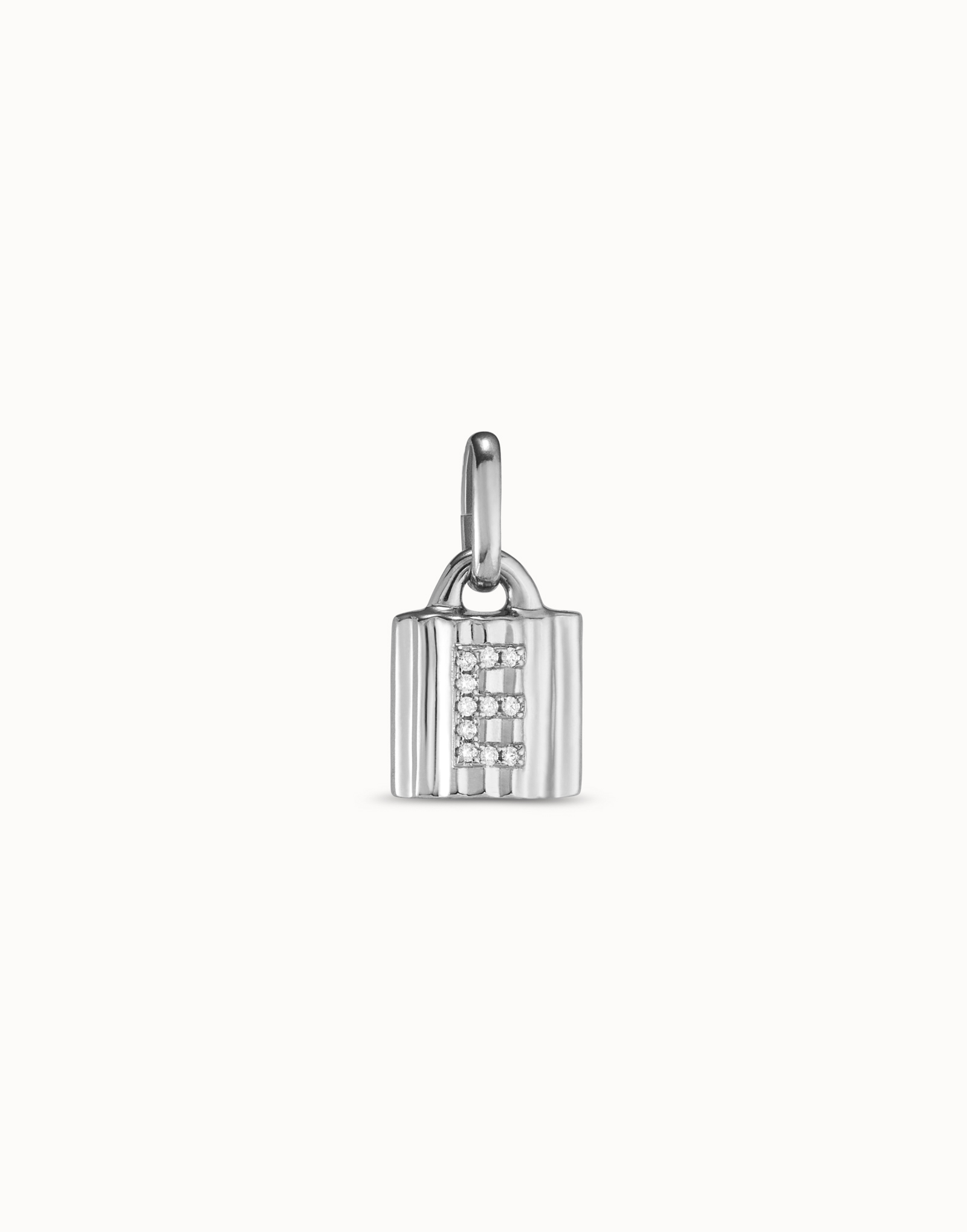 Sterling silver-plated padlock charm with topaz letter E, Silver, large thumbnail