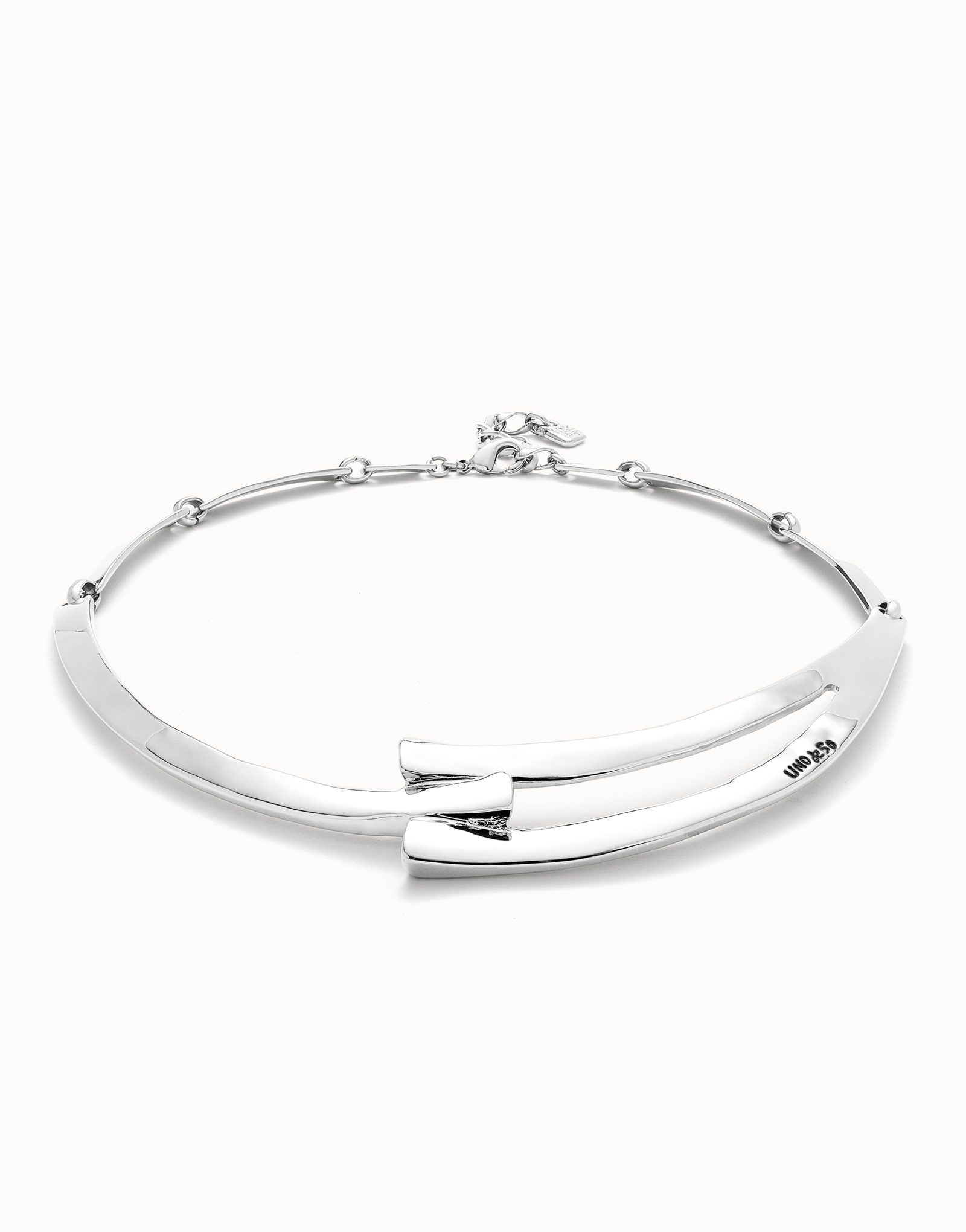 Collar rígido bañado en plata de ley y formas geométricas, Plateado, large thumbnail