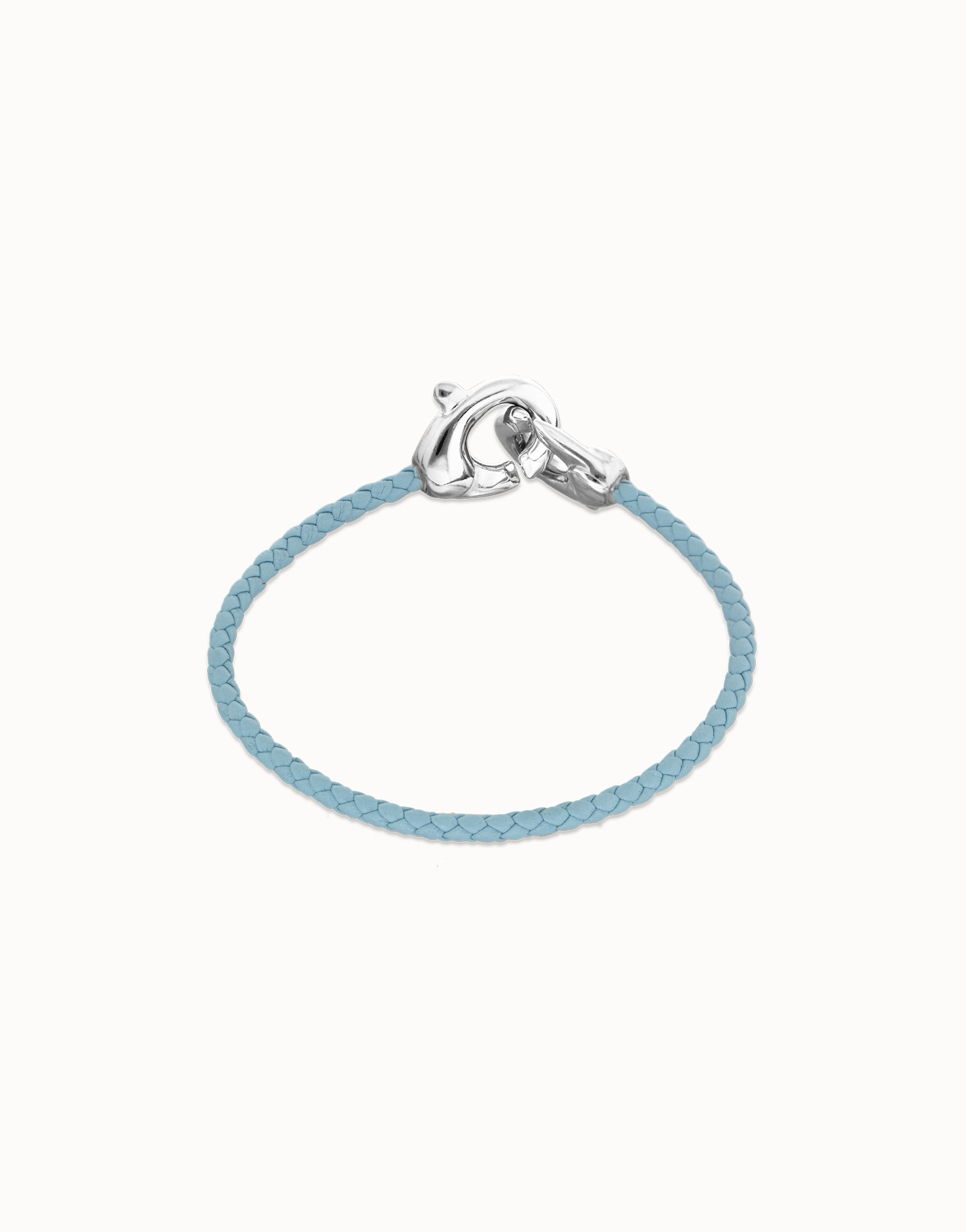 Blue leather bracelet with interlocking carabiner, Silver, large thumbnail